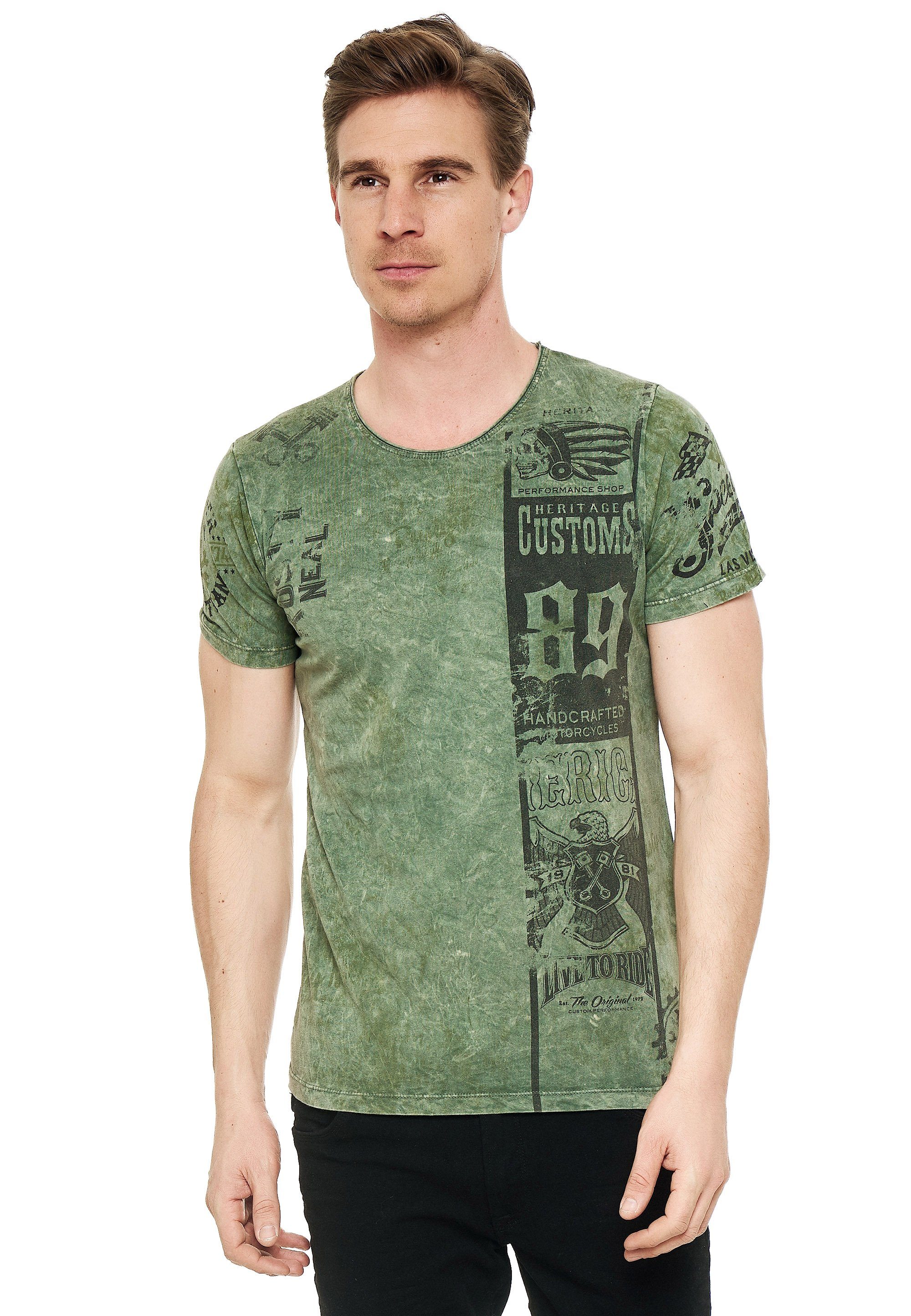 Rusty Neal T-Shirt mit modernem Print khaki