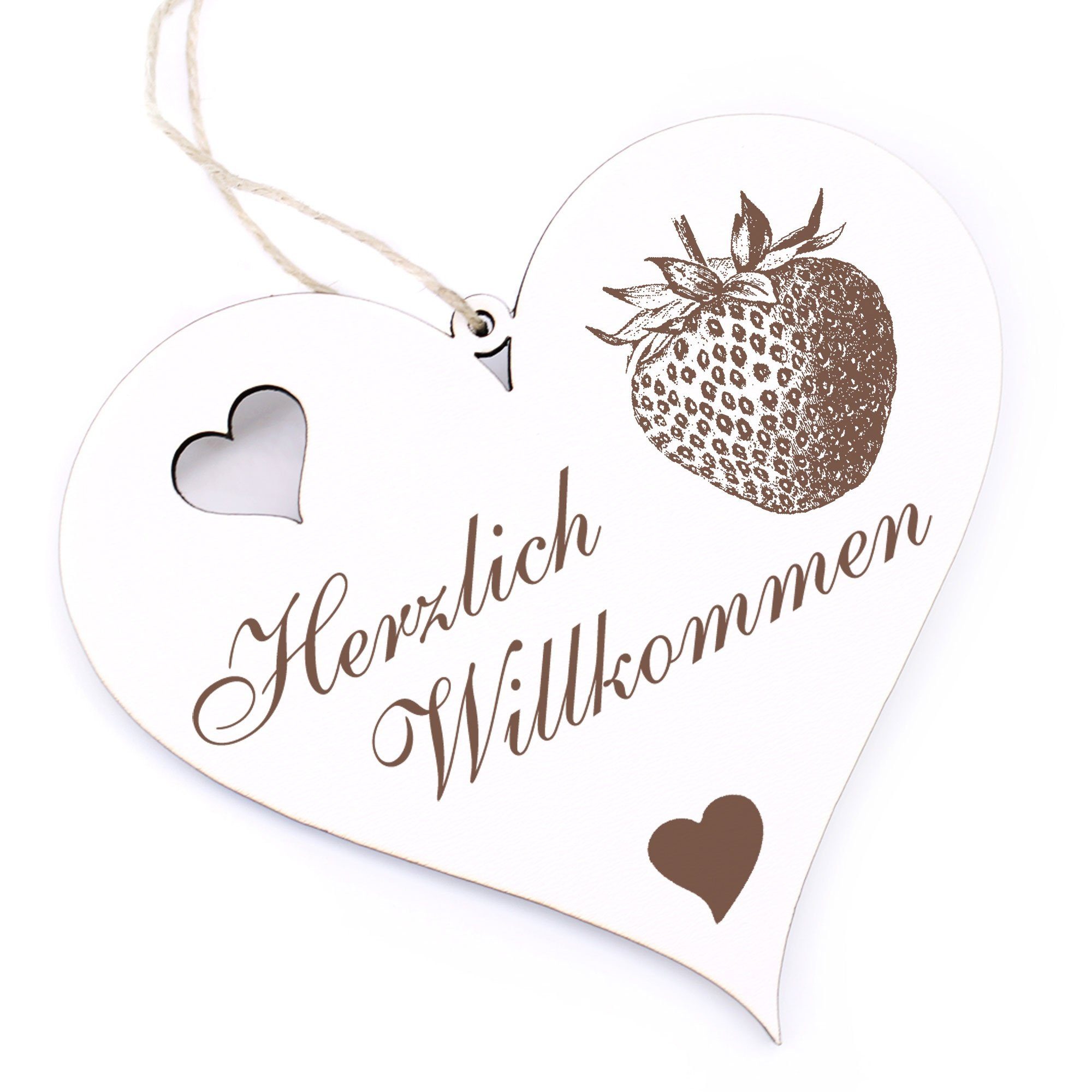Dekolando Hängedekoration Herzlich Willkommen - Erdbeere - 13x12cm
