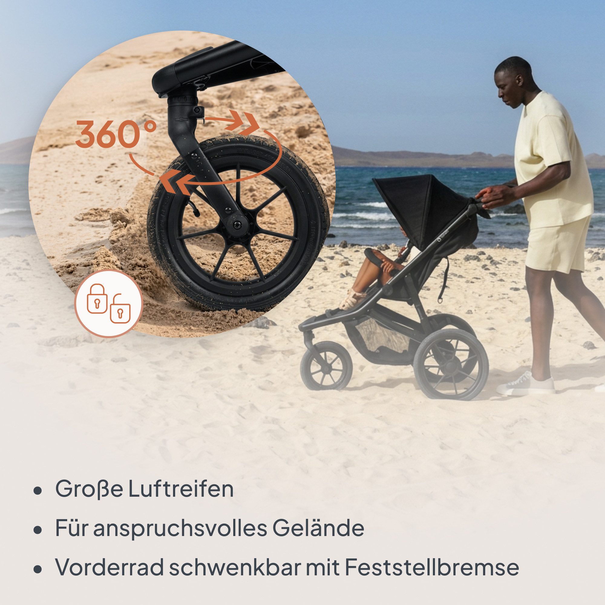 lionelo Dreirad-Kinderwagen AZURA, Baby-Jogging-Kinderwagen/ab 6 Monaten/sichere Wahl/bis zu 22 kg – Bild 4 von 5