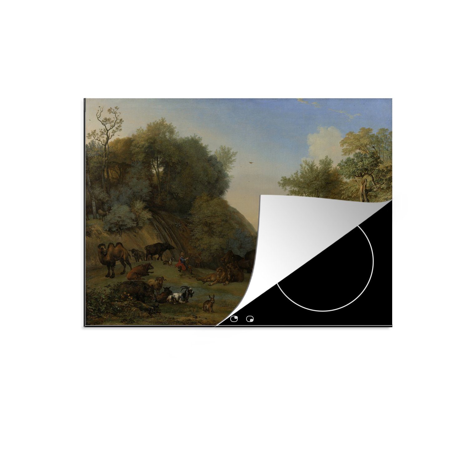 MuchoWow Herdblende-/Abdeckplatte Orpheus und Gemälde Paulus Vinyl, - Mobile die nutzbar, Tiere cm, Ceranfeldabdeckung 70x52 Potter, tlg), (1 von Arbeitsfläche