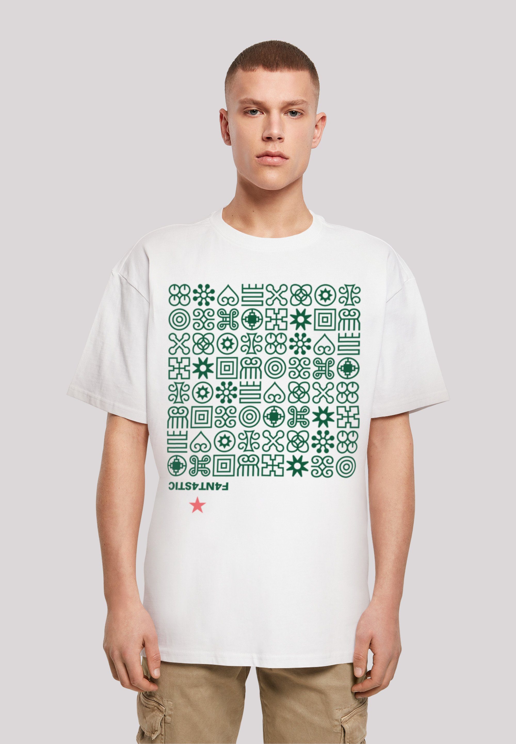 F4NT4STIC T-Shirt Muster Grün Symbole Print weiß