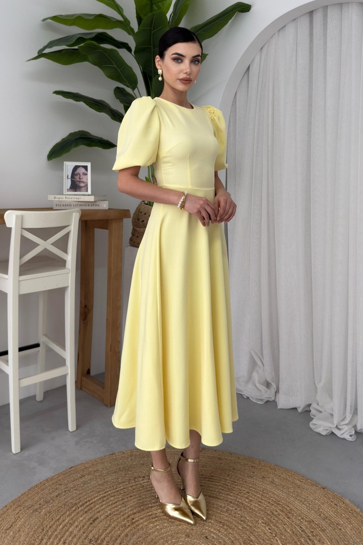 WOMAN VISION Minikleid Abendkleid mit Rundhalsausschnitt, Midi-Länge und ausgestelltem Rock