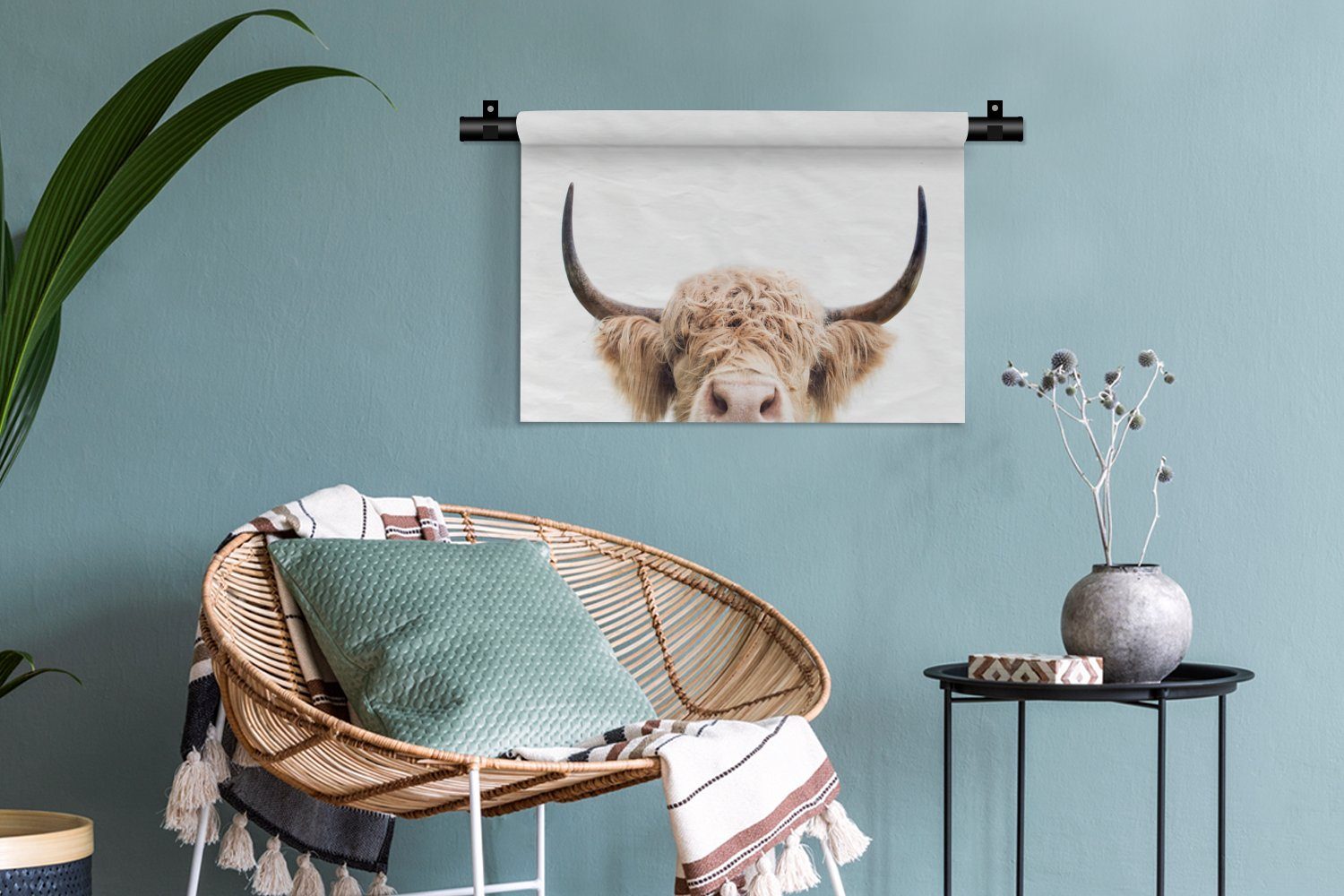 - Kuh Tiere MuchoWow Wandbehang, - Hörner für Schlafzimmer, Wohnzimmer, Natur, Kleid, - Wanddekoobjekt Wanddeko Kinderzimmer