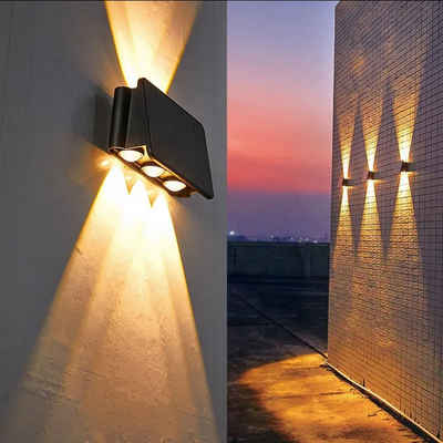 Arnusa LED Außen-Wandleuchte Solar Wandleuchte Wandlampe Solarleuchte Up-Down helle Außenleuchte, Dämmerungsschalter, LED fest integriert, warmweiß, starker Akku mit großen Panel