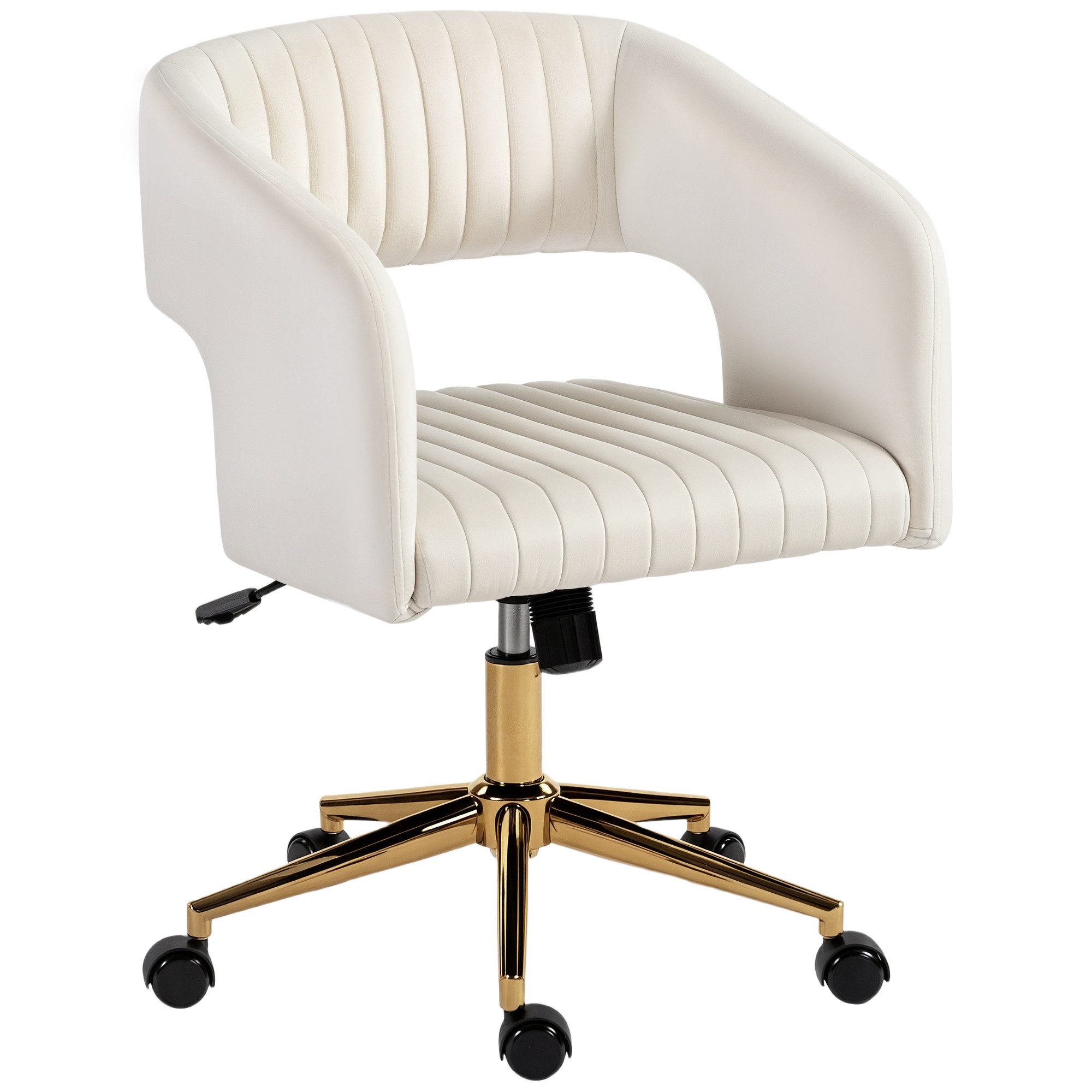 HOMCOM Bürostuhl höhenverstellbar, mit Wippfunktion (Computerstuhl, 1 St), für Wohnzimmer, Büro, Cremeweiß – Bild 2 von 5