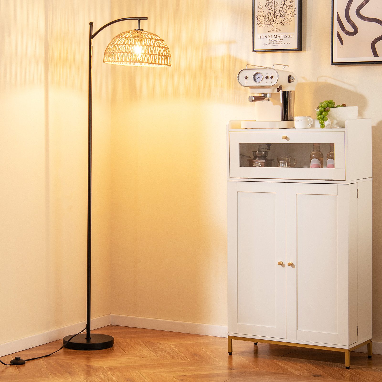 COSTWAY Stehlampe, 160cm hoch, mit hängendem Lampenschirm & Fußschalter günstig online kaufen