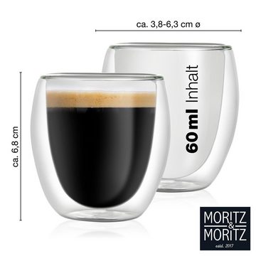 Moritz & Moritz Gläser-Set Moritz & Moritz Barista Roma 6 x 60 ml Doppelwand-Thermo-Gläser, Borosilikatglas, für Espresso, Tee, Heiß-und Kaltgetränke