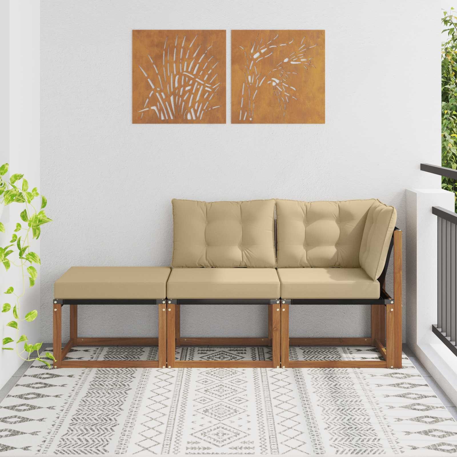 vidaXL Sofaelement Outdoor-Schnittsofa-Einheiten 3 Stück Natur und Beige (3 St)