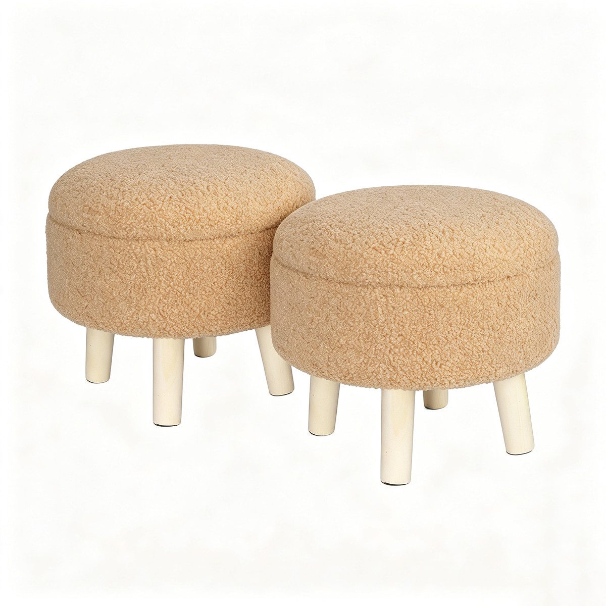 BlingBin Fußhocker mit Stauraum, Kleiner Stauraum, Ottomane, Teddy-Fleece Runder Hocker (2 Stück, 2 St., 34 x 31,5 cm), weiche hocker mit stauraum für Wohnzimmer, Schlafzimmer