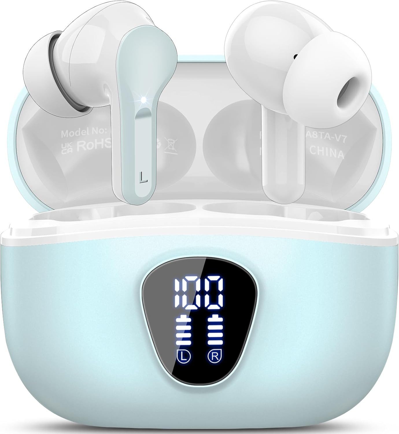 BESNOOW Bluetooth Kopfhörer 5.4 Noise Cancelling mit 40H Akku In-Ear-Kopfhörer (LED Digitalanzeige zeigt jederzeit den aktuellen Akkustand der Earbuds und des Ladecase präzise an., HiFi Stereo Headset mit ENC Mikrofon, IP7 Schutz, Touch Steuerung)