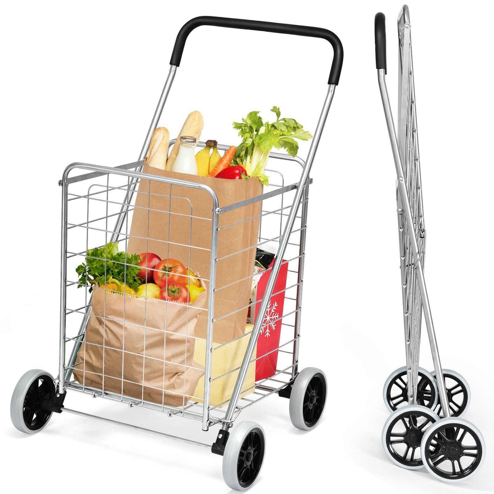 COSTWAY Einkaufstrolley, Klappbar, Bis 70kg, Mit Te Produktbild-Vorschau 4