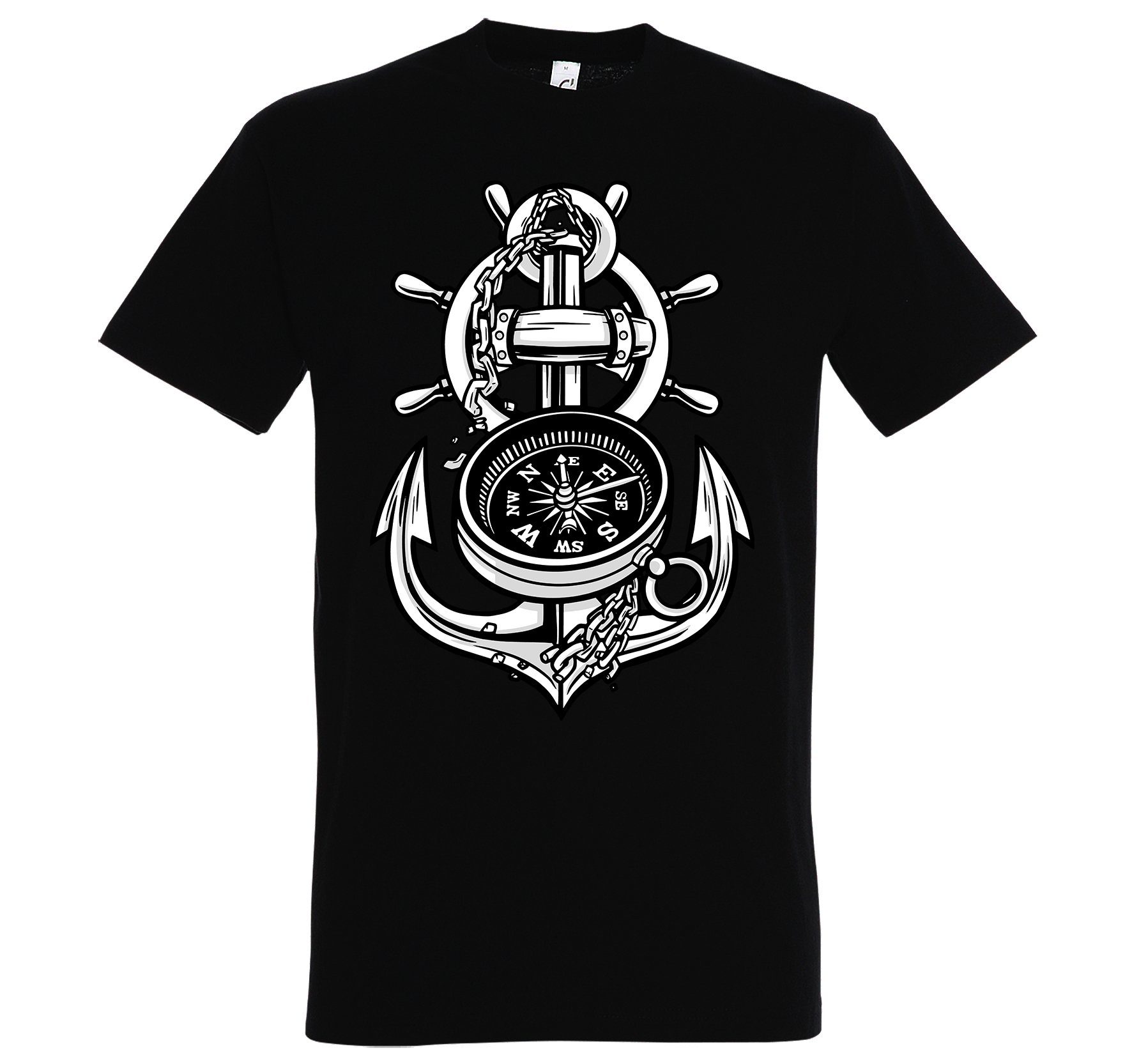 Youth Designz T-Shirt Anker Kompass Herren Shirt mit trendigem Frontprint Schwarz