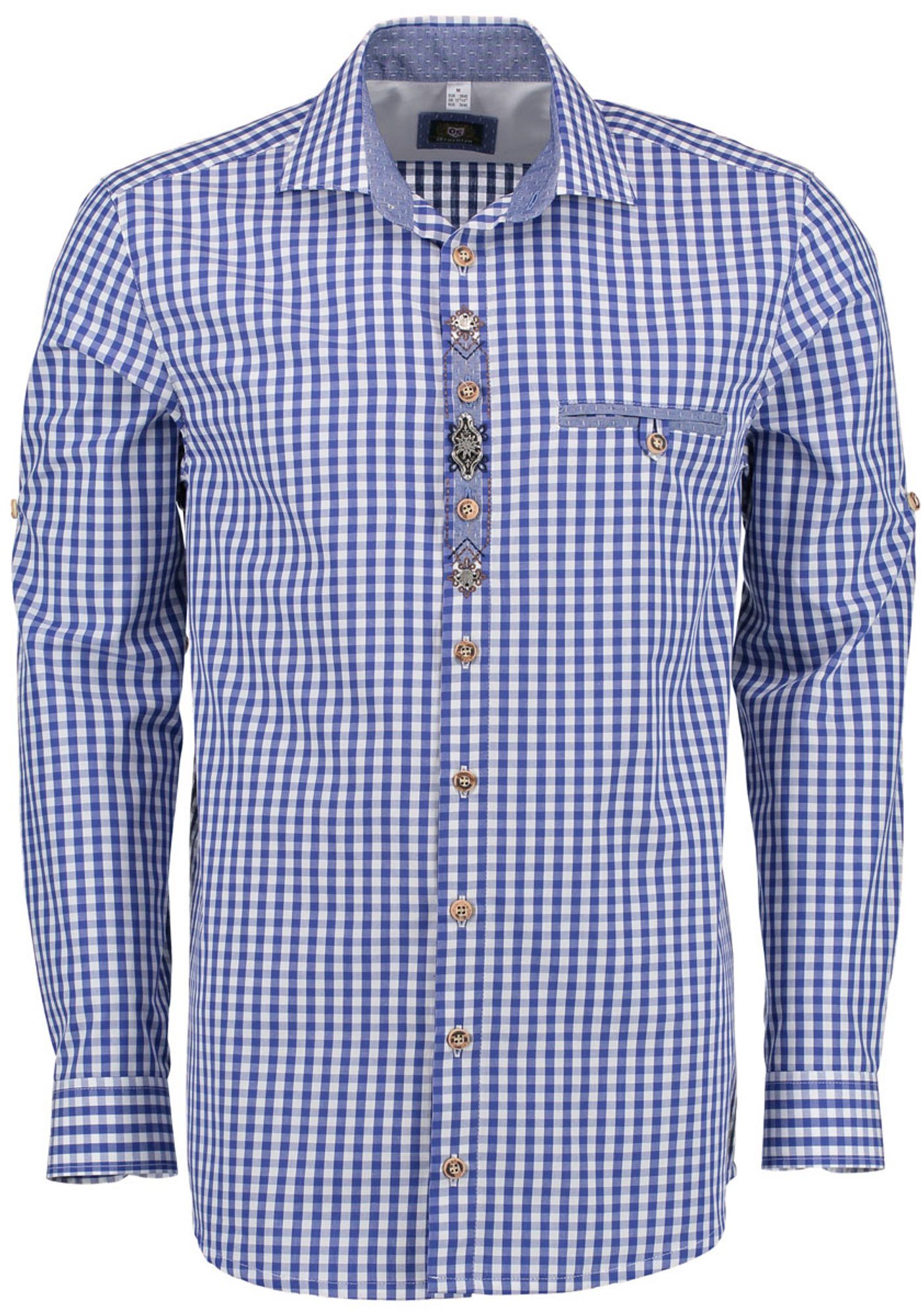 OS-Trachten Trachtenhemd Vidiko Herren Langarmhemd mit Paspeltasche mit Knopf kornblau | Trachtenhemden