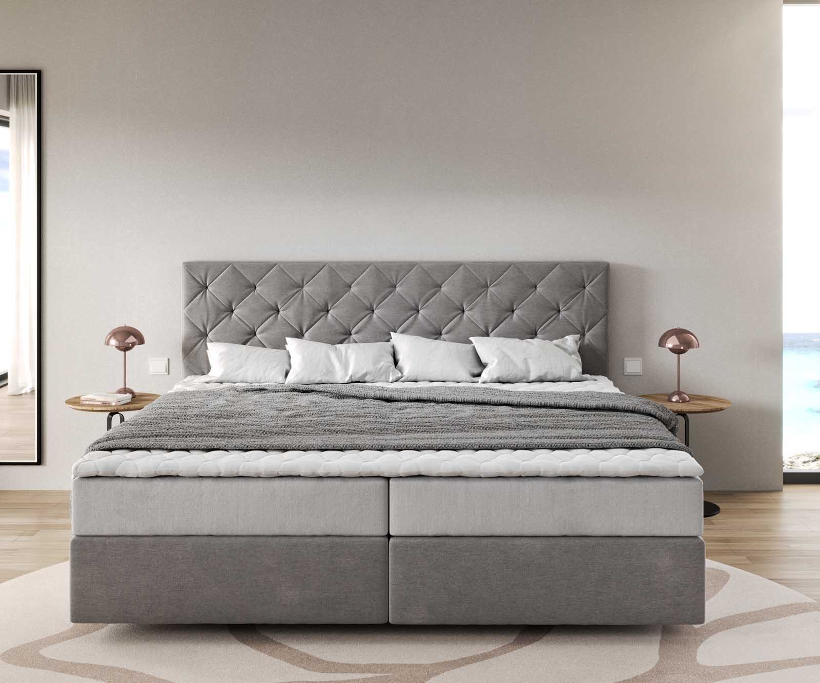 DELIFE Boxspringbett Dream-Great, Mikrofaser Grau 200x200 günstig online kaufen