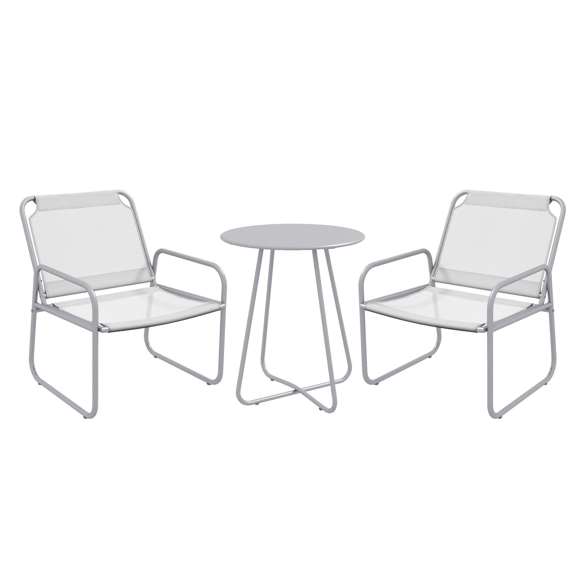 MC Star Balkonset 3tlg Bistro-Set Balkonmöbel-Set mit 1 Tisch 2 Stühlen Gartensitzgrupp, (ür Garten Terrasse Mesh hellgrau)