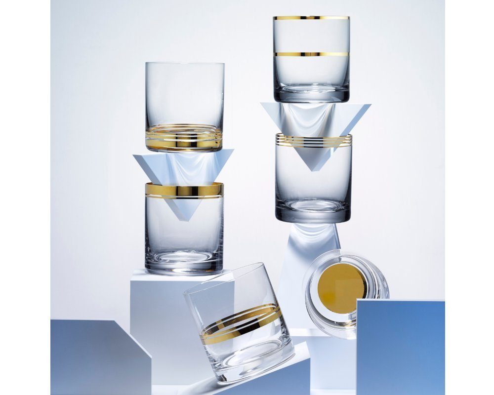 Crystalex Whiskyglas Whiskygläser Wasserglas Saftgläser Harmonics Barline Kristallgläser, 6-tlg., Kristallglas, 6er Set, 6 unterschiedliche Modelle in ein Karton, Handbemalt, Gold