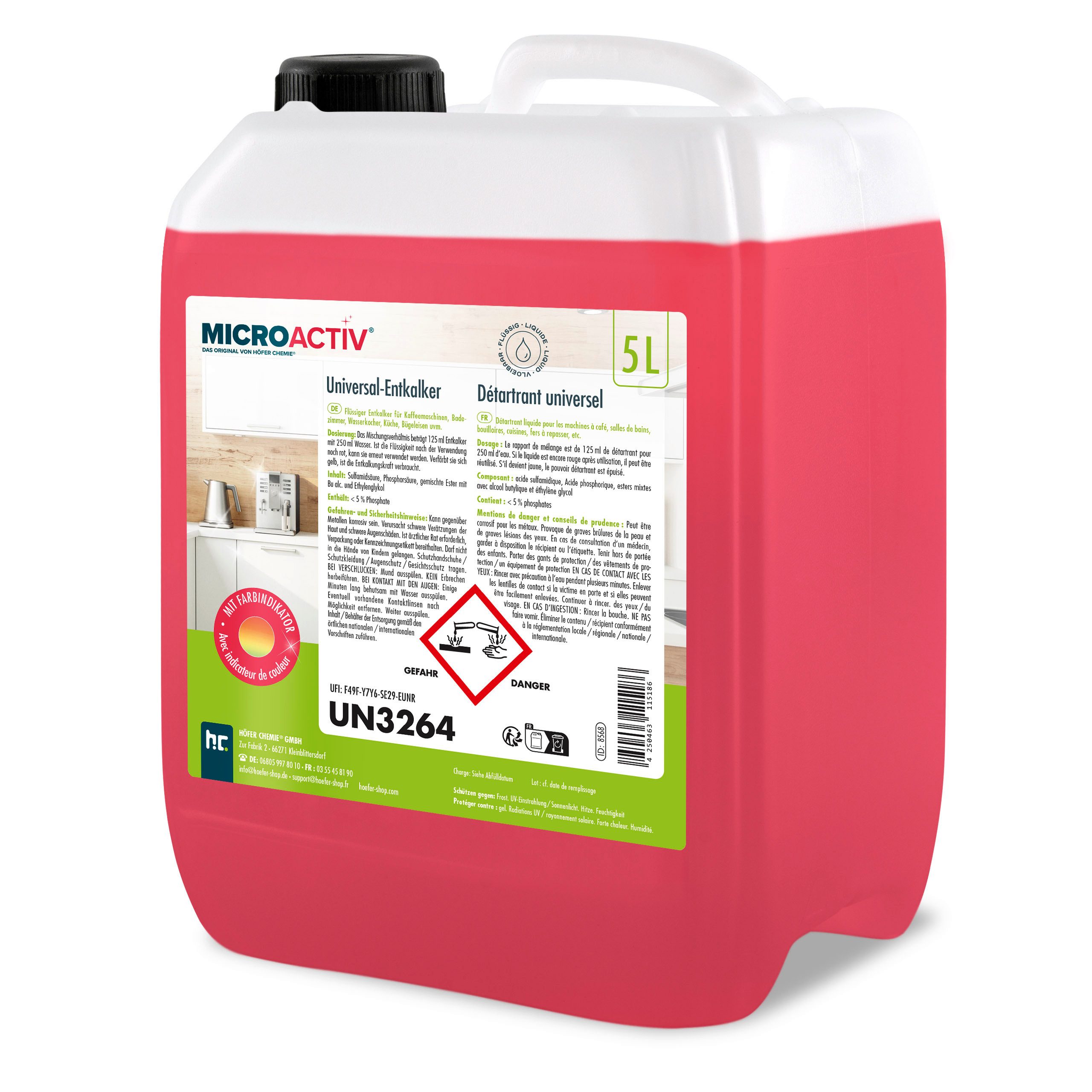 Höfer Chemie GmbH 5 L Microactiv® Universal Entkalker mit Farbindikator Grundreiniger (Effektive Kalkentfernung mit Farbwechselanzeige)