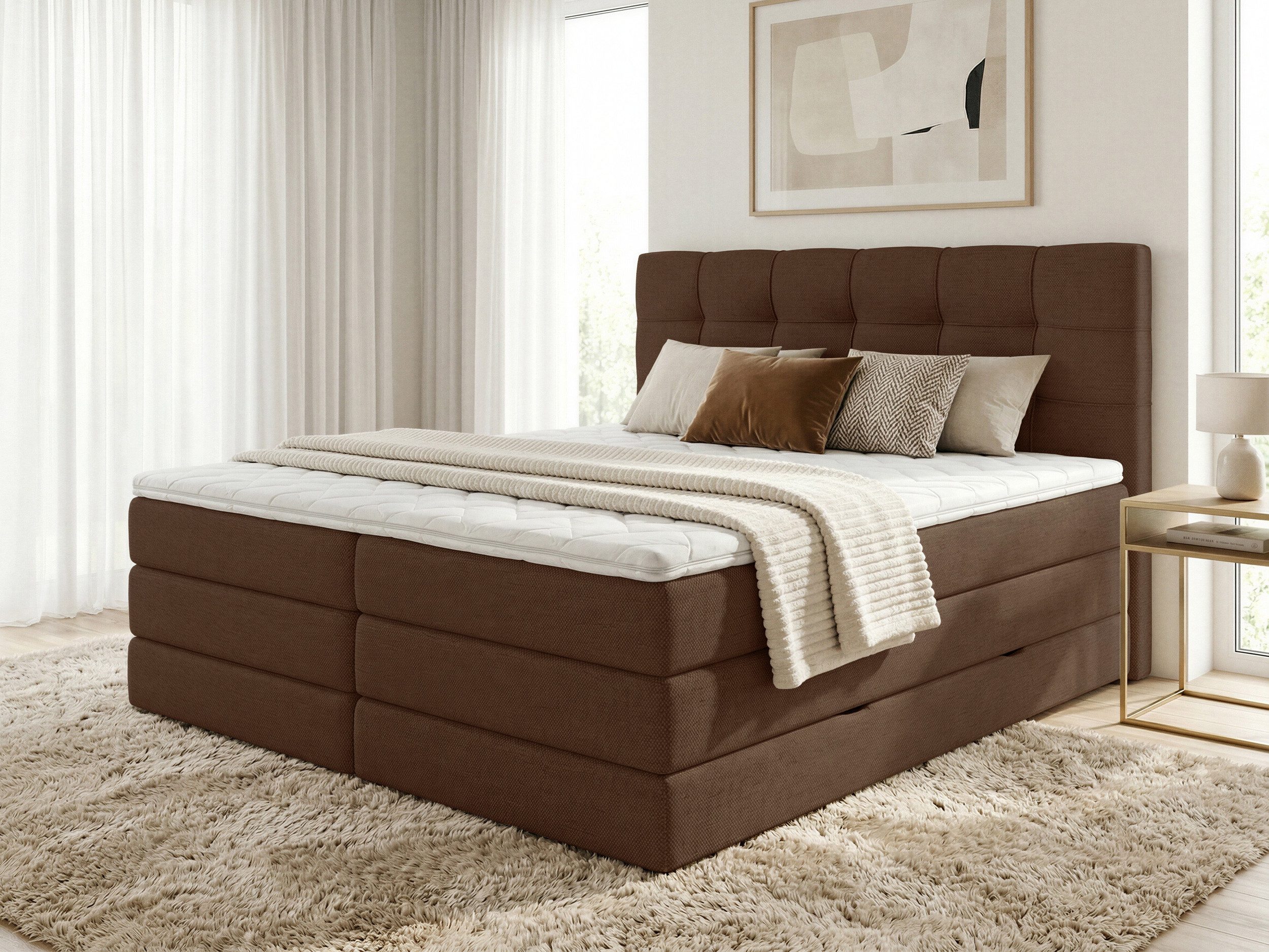 Sofnet Boxspringbett Best XL (2x Bettkästen, Bonellfederkern- und Taschenfederkernmatratze, Topper), Polsterbett, Doppelbett, Webstoff, mit Kopfteil, 140/160/180x200 cm