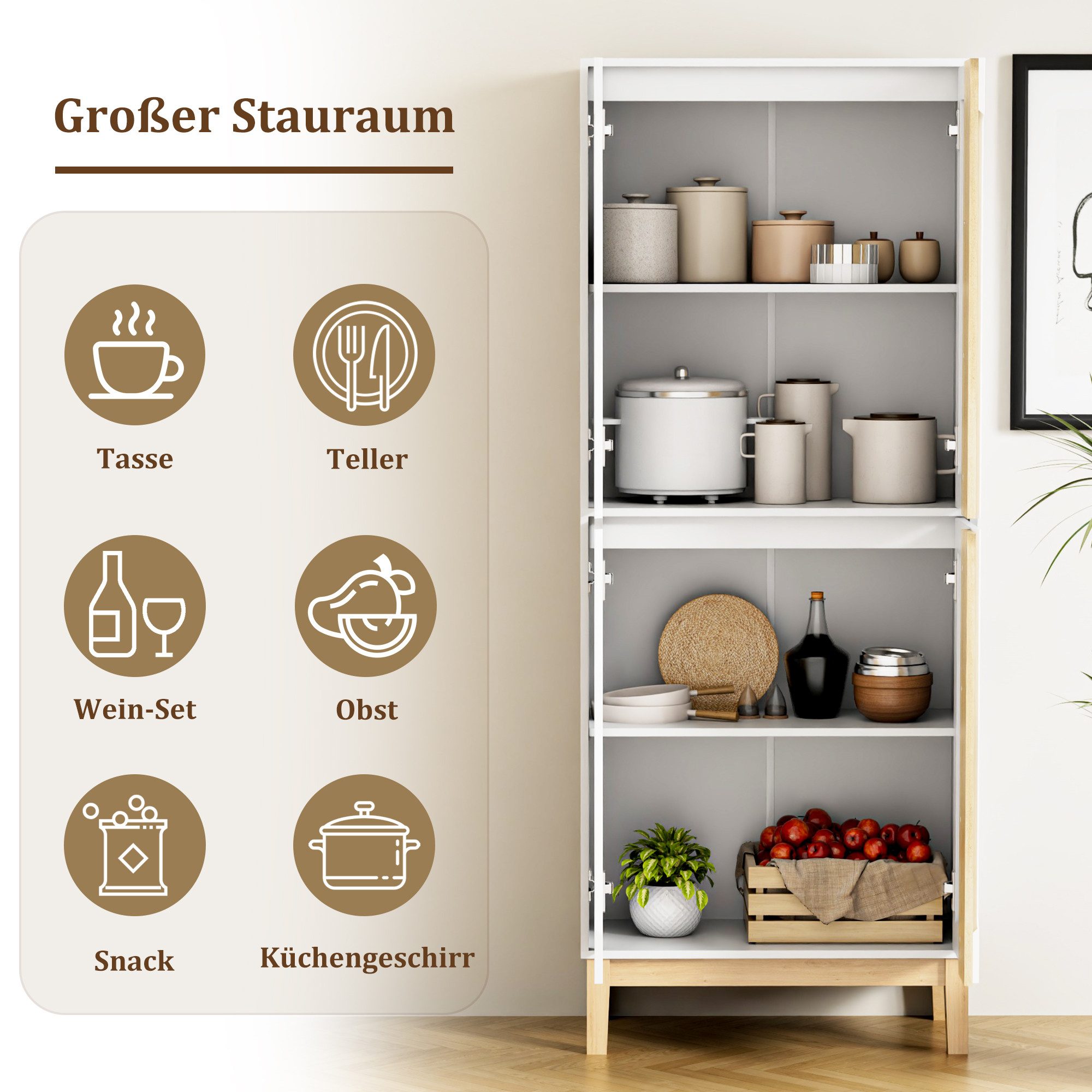 UEV Hochschrank mit 4 Türen, Kücheschrank, Badzimmerschrank (vielseitig einsetzbar für Flur, Küche, Hauswirtschaftsraum) Mehrzweckschrank Aktenschrank Hochschra – Bild 5 von 5