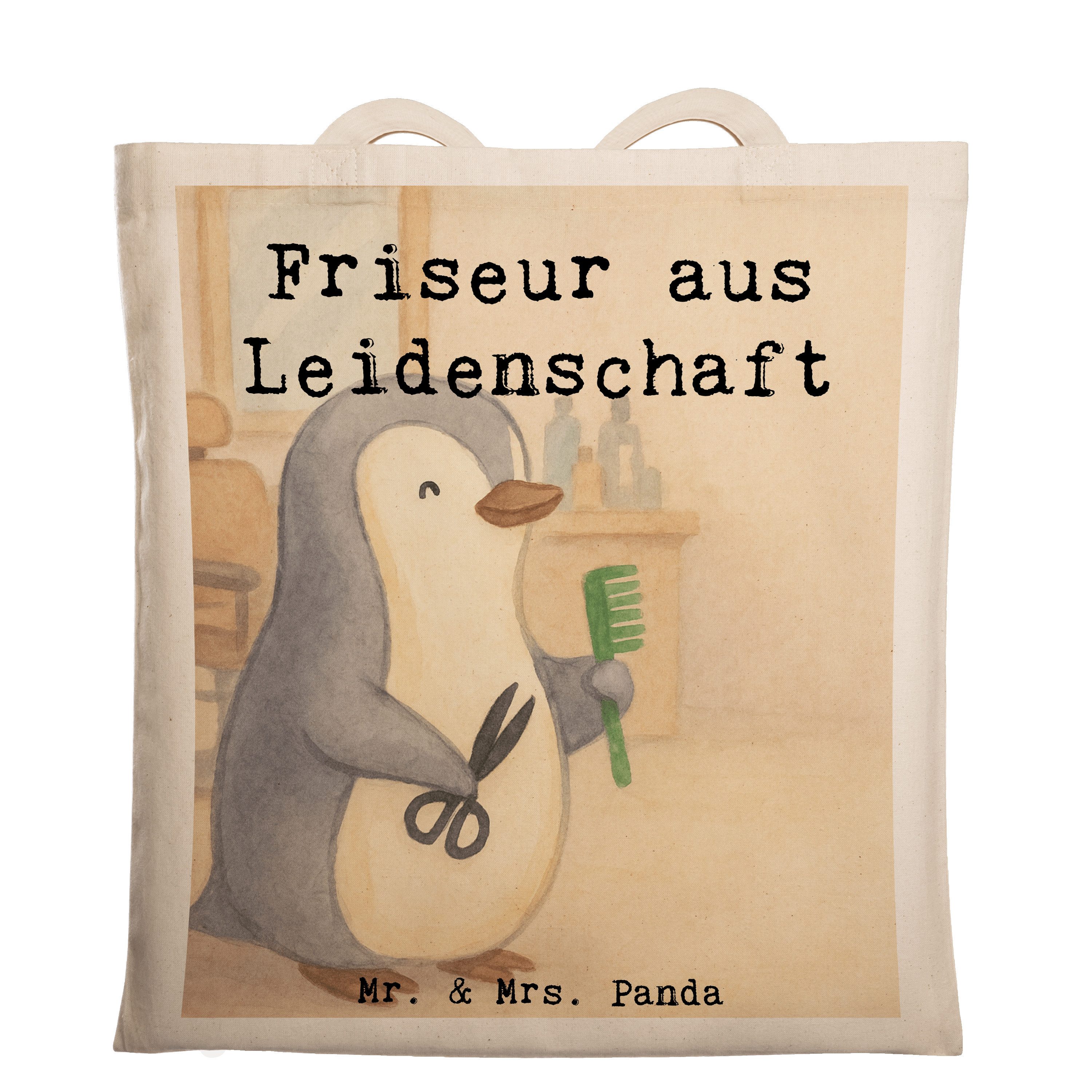 Mr. & Mrs. Panda Tragetasche Friseur Leidenschaft Design, Tote Bag, Weiß, Shopping Tasche, Frisör, (Packung), umhängetasche baumwolle Freizeittasche einkaufsshopper