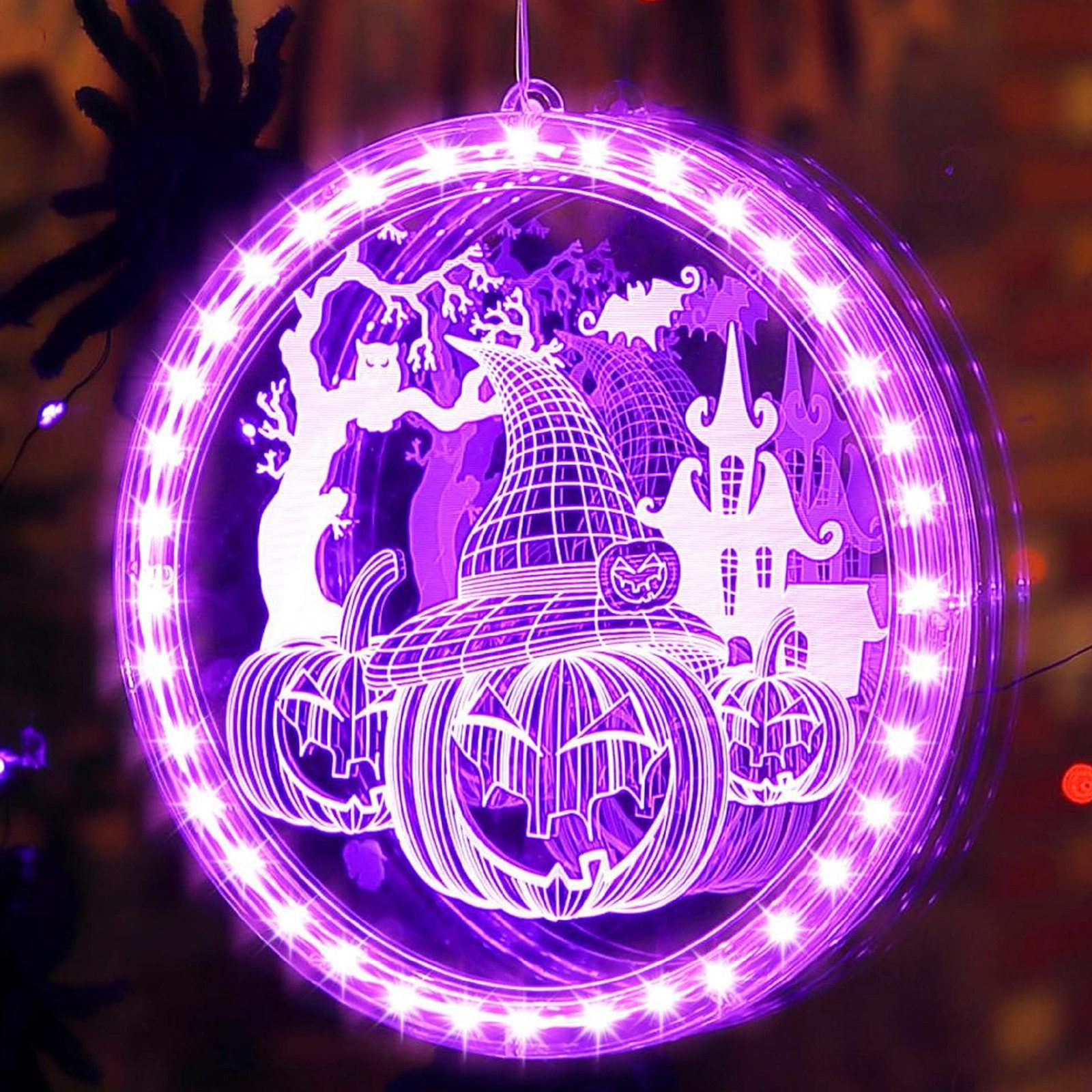 Sunicol LED-Dekofigur Halloween-Fensterlichter mit Saugnapf, Batterie, 3D Spider, Lila (1 St), für Tür, Wand, Schlafzimmer, Halloween Themed Party Requisiten