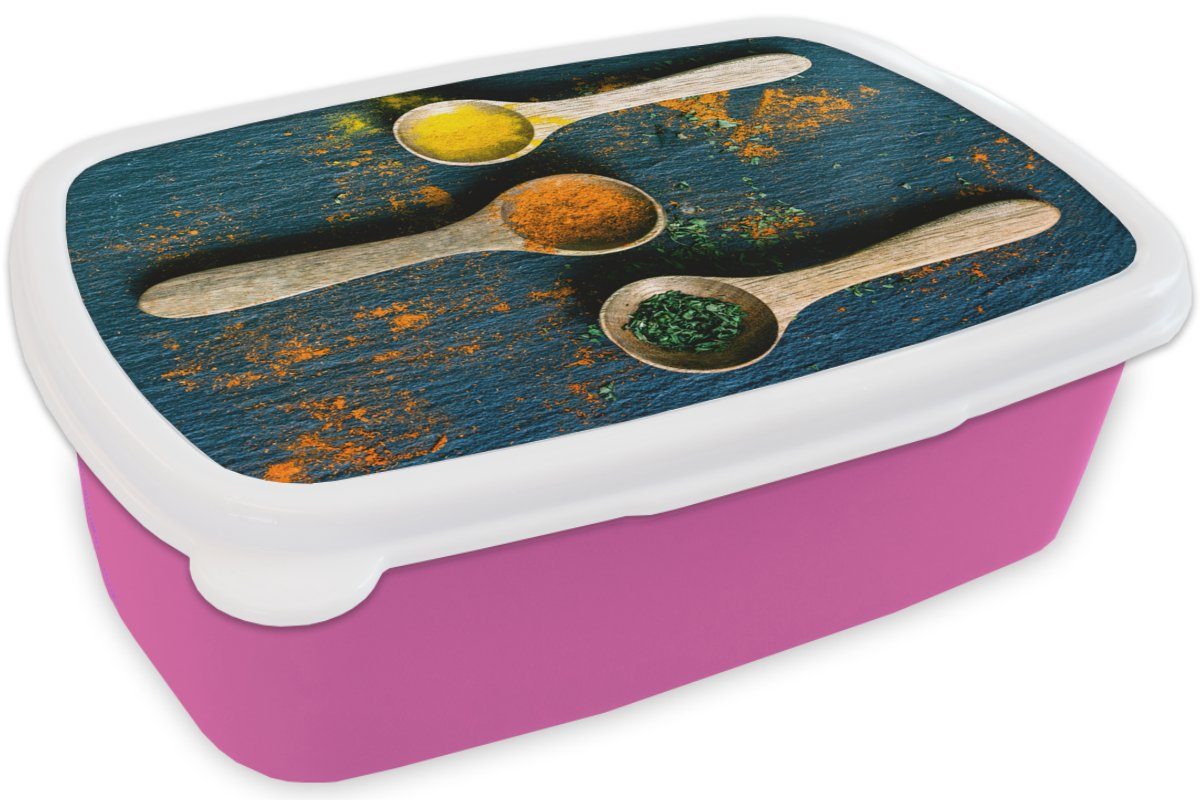 Lunchbox Kunststoff, - Gelb - - Kinder, Löffel Snackbox, Gewürze Brotbox Erwachsene, rosa - Kräuter Braun Kunststoff für (2-tlg), Grün, - Brotdose MuchoWow Mädchen,