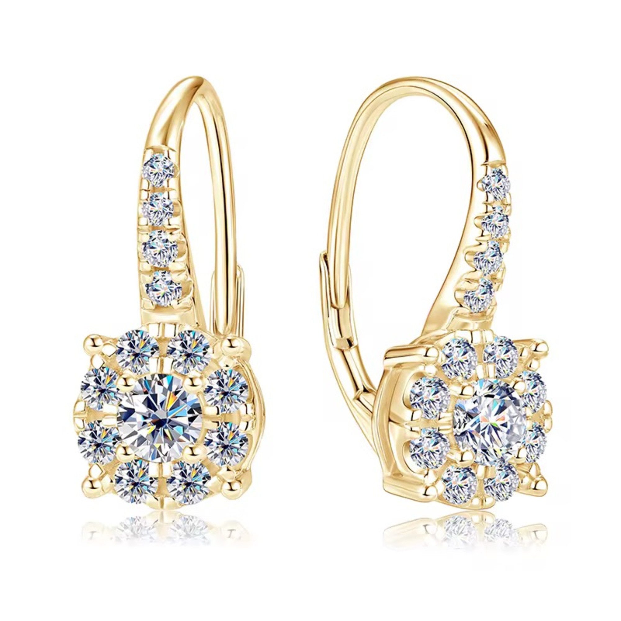 Paar Creolen Bezaubernde Moissanit Damen Creolen Ohrringe 925 Silber 18K Gold