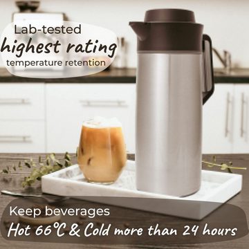Pykal Karaffe 24h Wärme - Edelstahl-Thermosflasche - Tee/Kaffee - Reinigung, 24h Wärme - Edelstahl Thermoskanne - Teekanne und Kaffeekanne