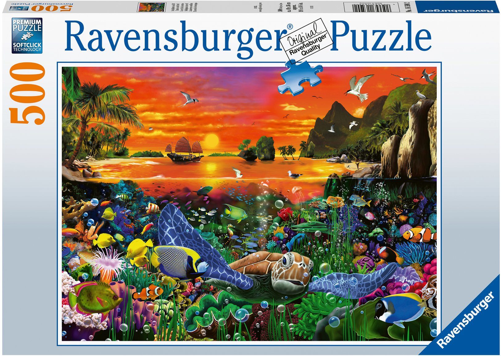Ravensburger Puzzle Schildkröte im Riff, 500 Puzzleteile, Made in Germany, FSC® - schützt Wald - weltweit