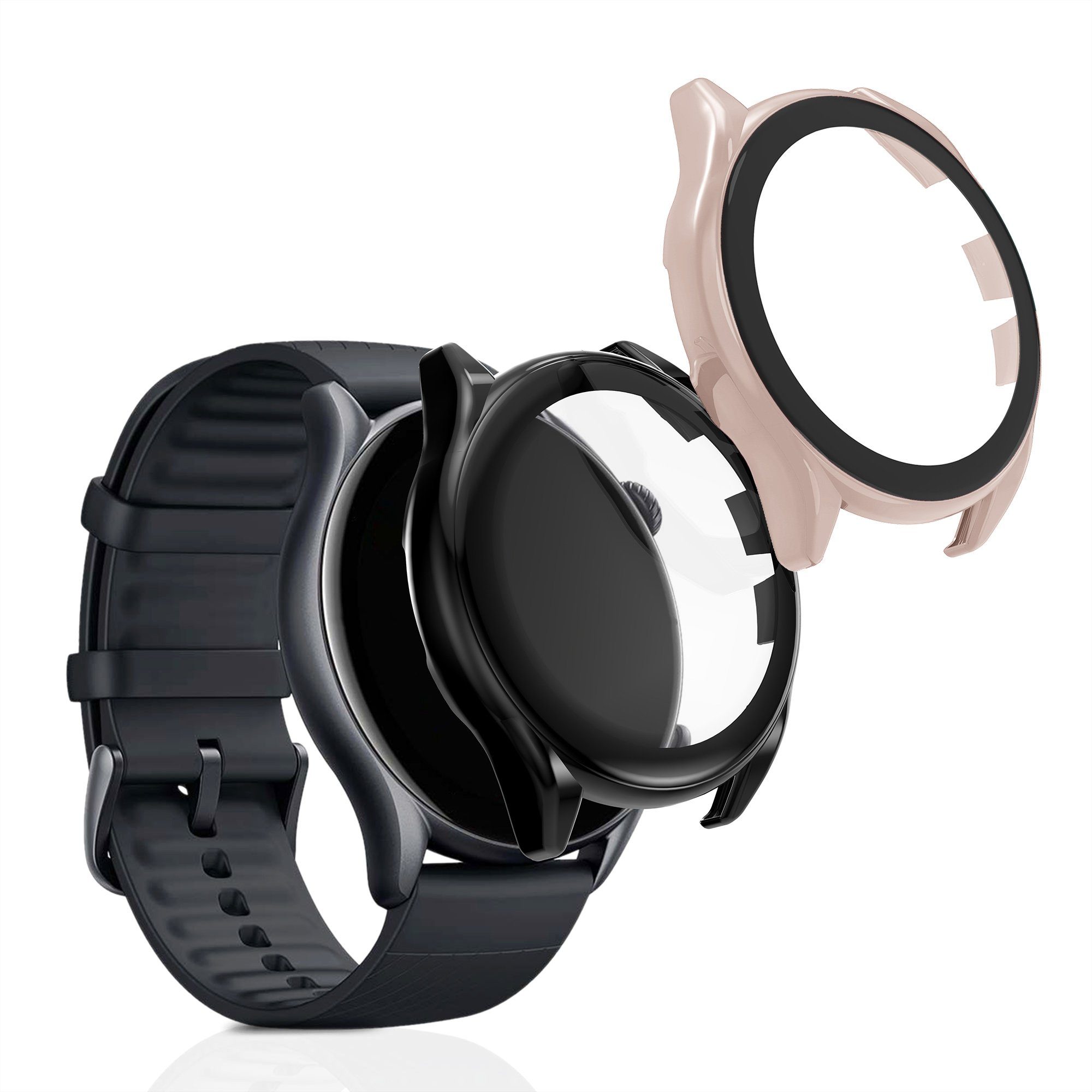 kwmobile Smartwatch-Hülle 2x Hülle für Huami Amazfit GTR 3 / GTR 3 Pro,  Fullbody Fitnesstracker Glas Cover Case Schutzhülle Set