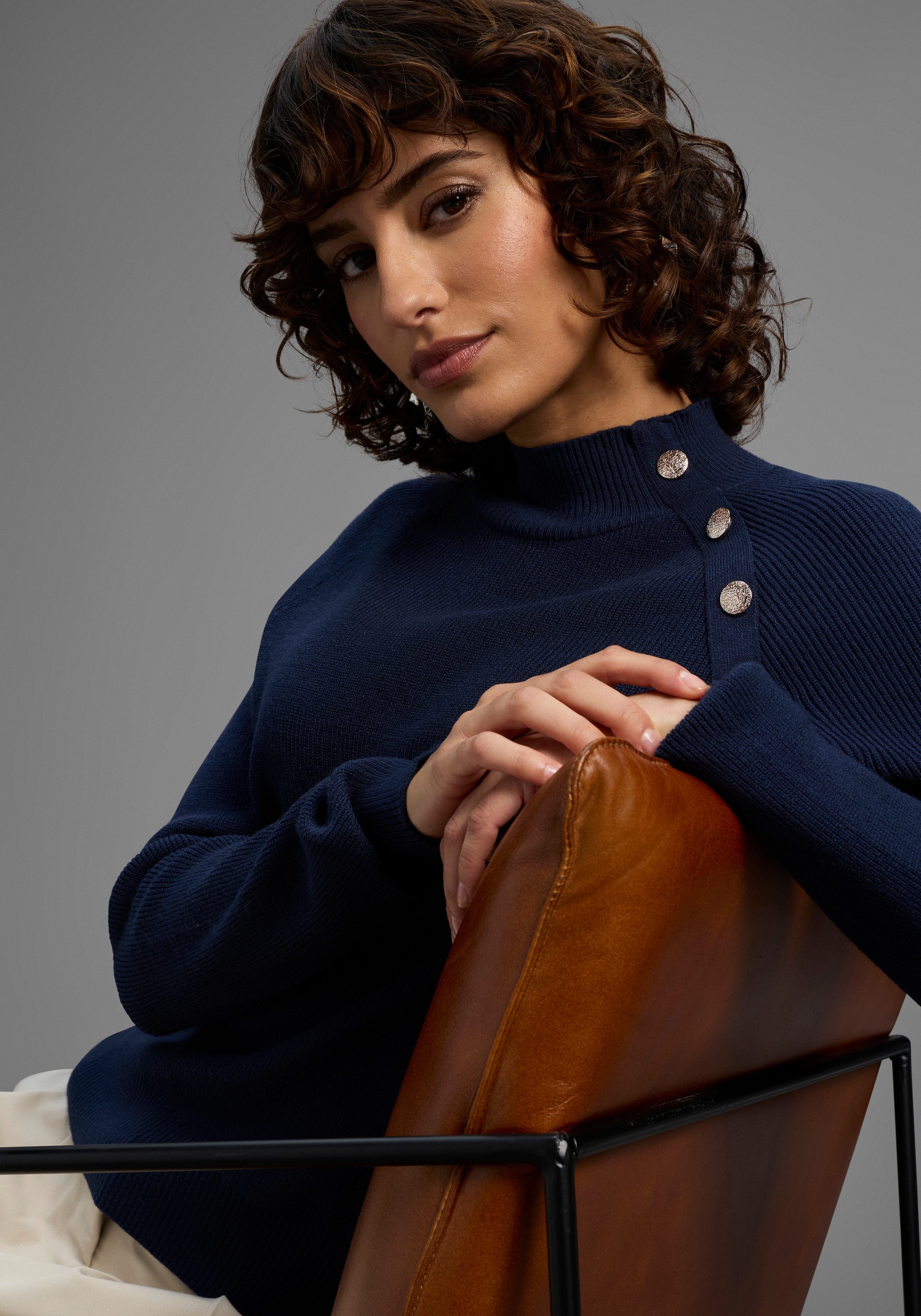 Laura Scott Strickpullover kuscheliger Winterstrick mit Knopfdetail und Ste günstig online kaufen