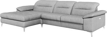 DELIFE Ecksofa Pacita, Flachgewebe Silbergrau 310x180 cm Longchair li. elektr. Relaxfunktion