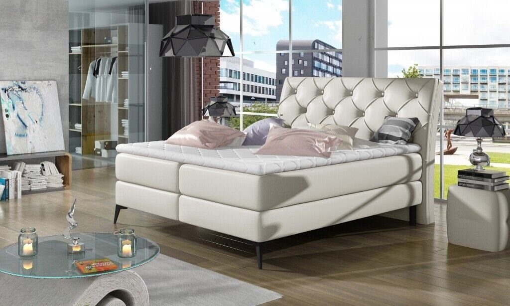 JVmoebel Bett, Chesterfield Bett Polsterbett Doppelbett Betten Big XXL Designer Luxus Weiß