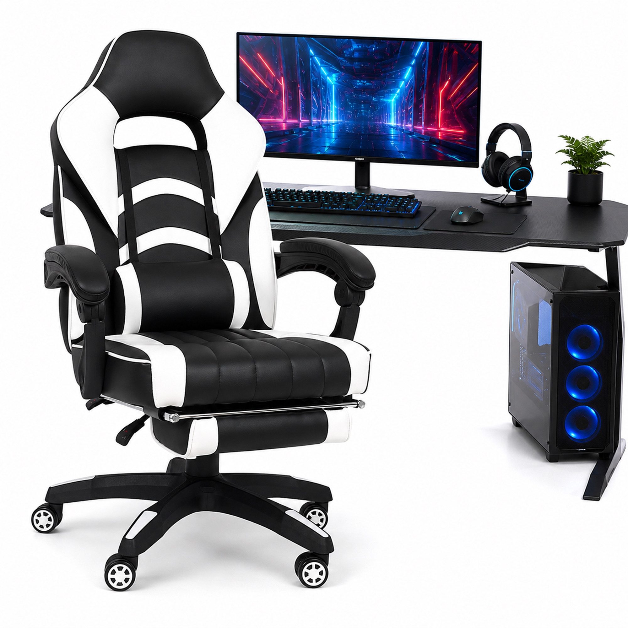 Mucola Schreibtischstuhl Gaming Stuhl Bürostuhl Kunstleder Drehstuhl Computerstuhl Chefsessel (Stück), belastbar bis 150 kg