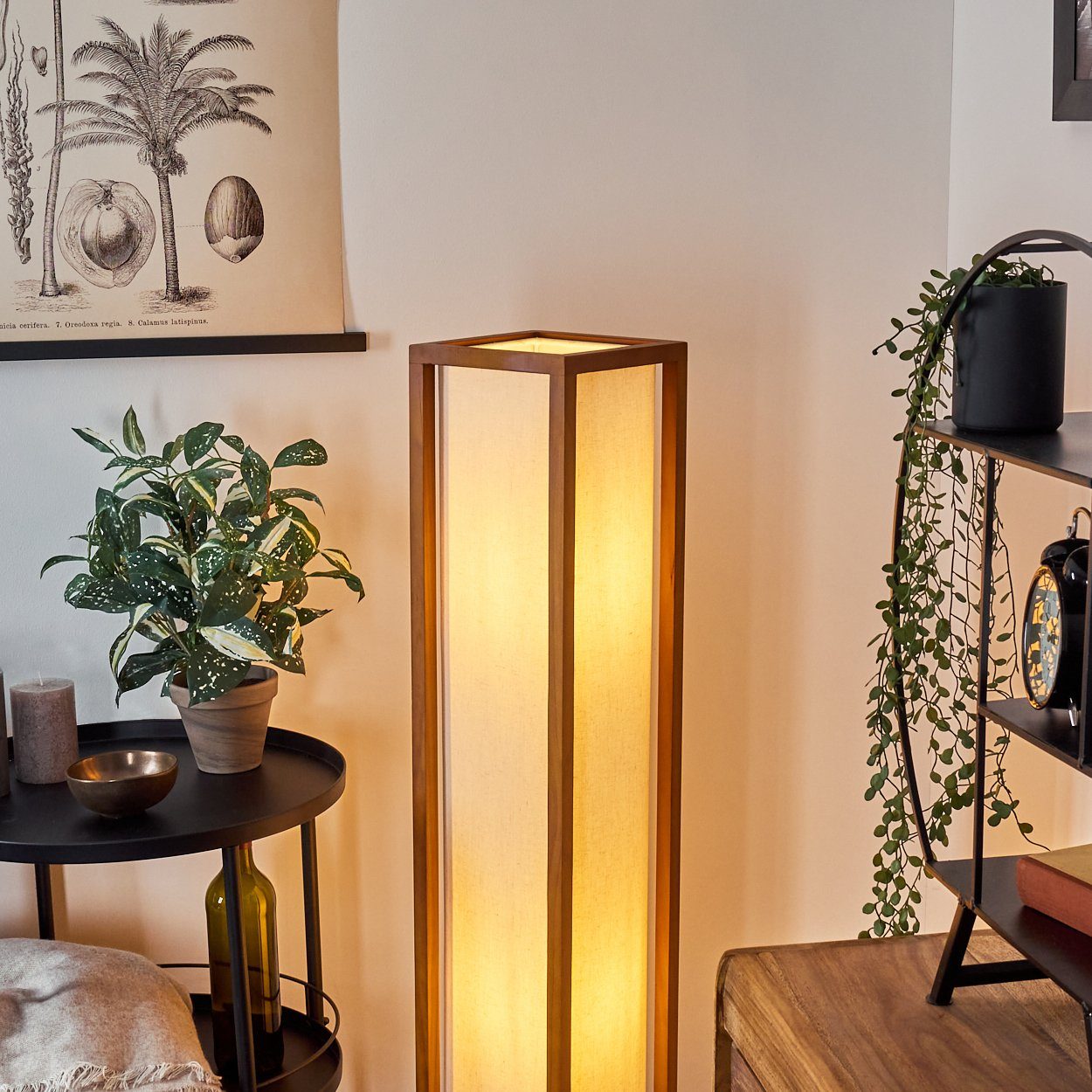 »Codaruina« Braun/Weiß, hofstein Leuchtmittel, mit Stehlampe Stehlampe Fußschalter moderne Leuchte ohne Höhe Holz/Stoff in 120cm, aus E27,