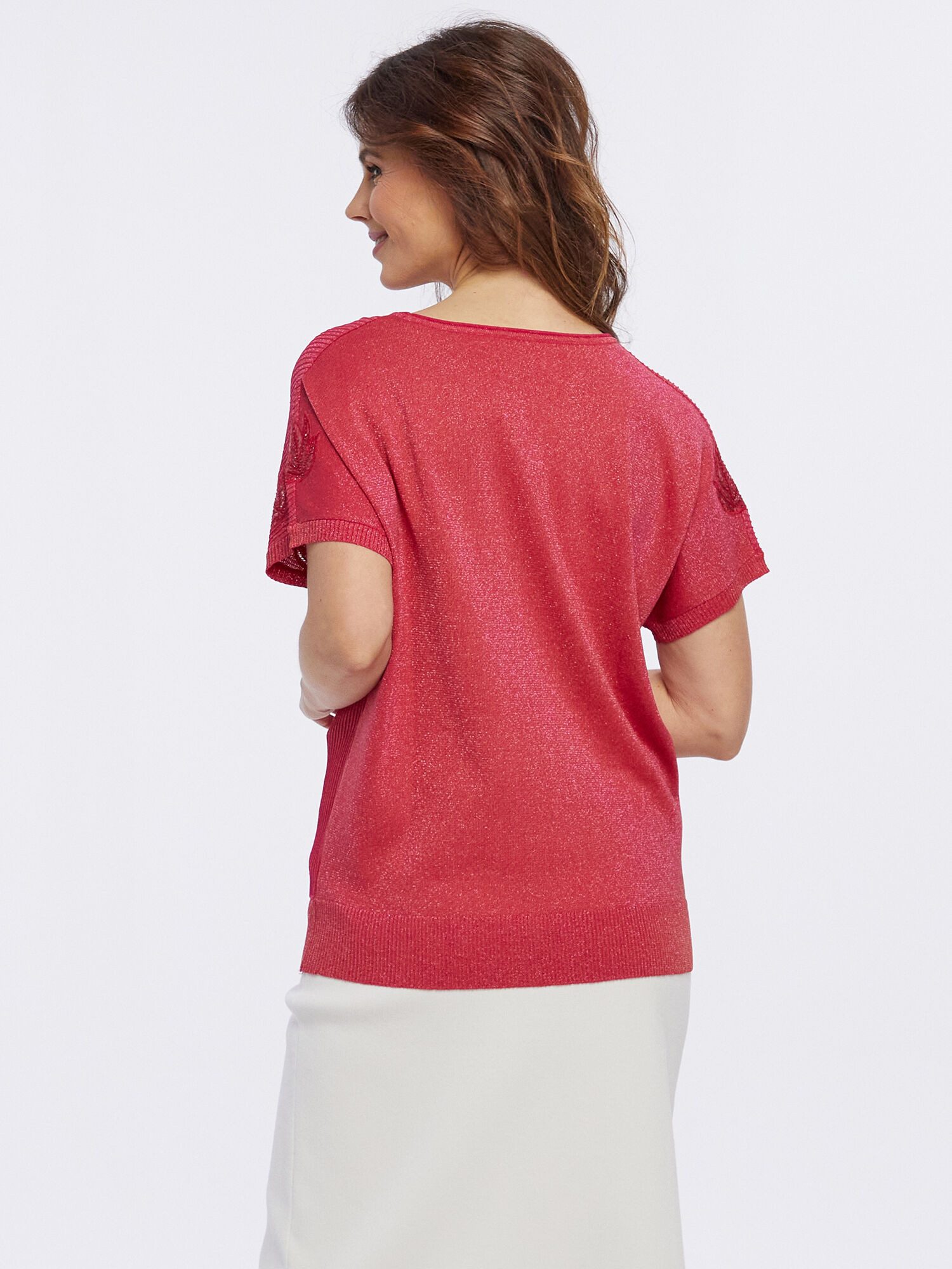 PUNTO & FILO Kurzarmpullover Blusenshirt Figurumspielend in eleganter Pliss günstig online kaufen