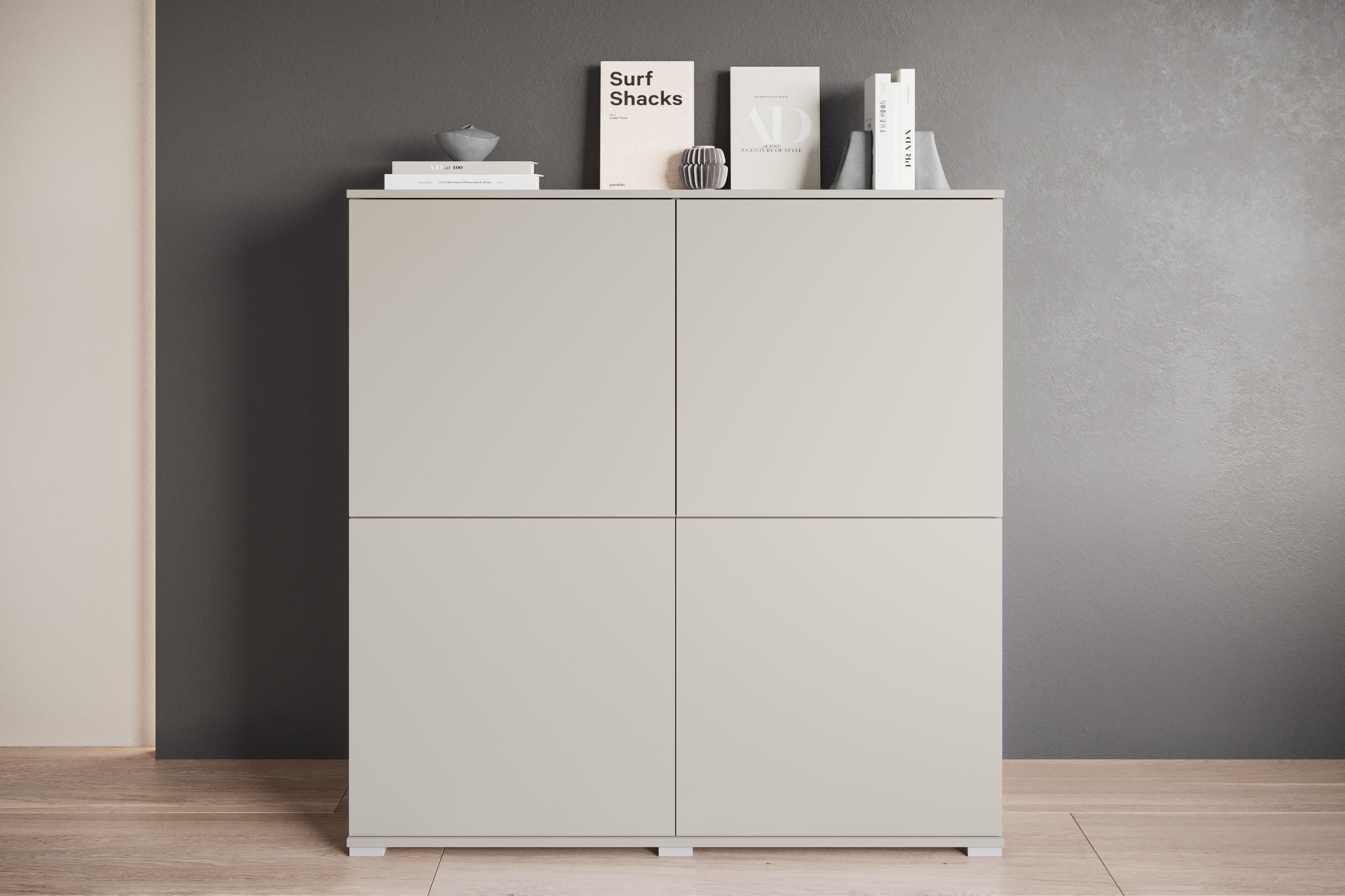 Highboard Kenia, moderne grifflose Hochkommode mit 4 Türen, Breite 120 cm
