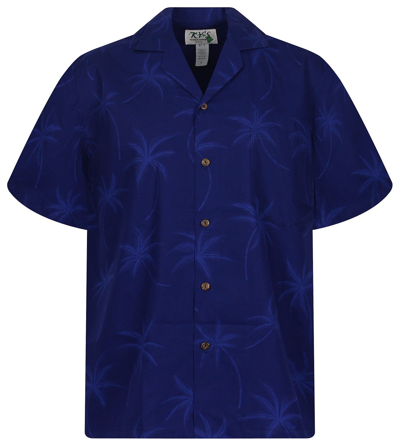 KY's Hawaiihemd "Palmshadow" Herren Kurzarm Baumwolle Kokosknöpfe Original Hawaii