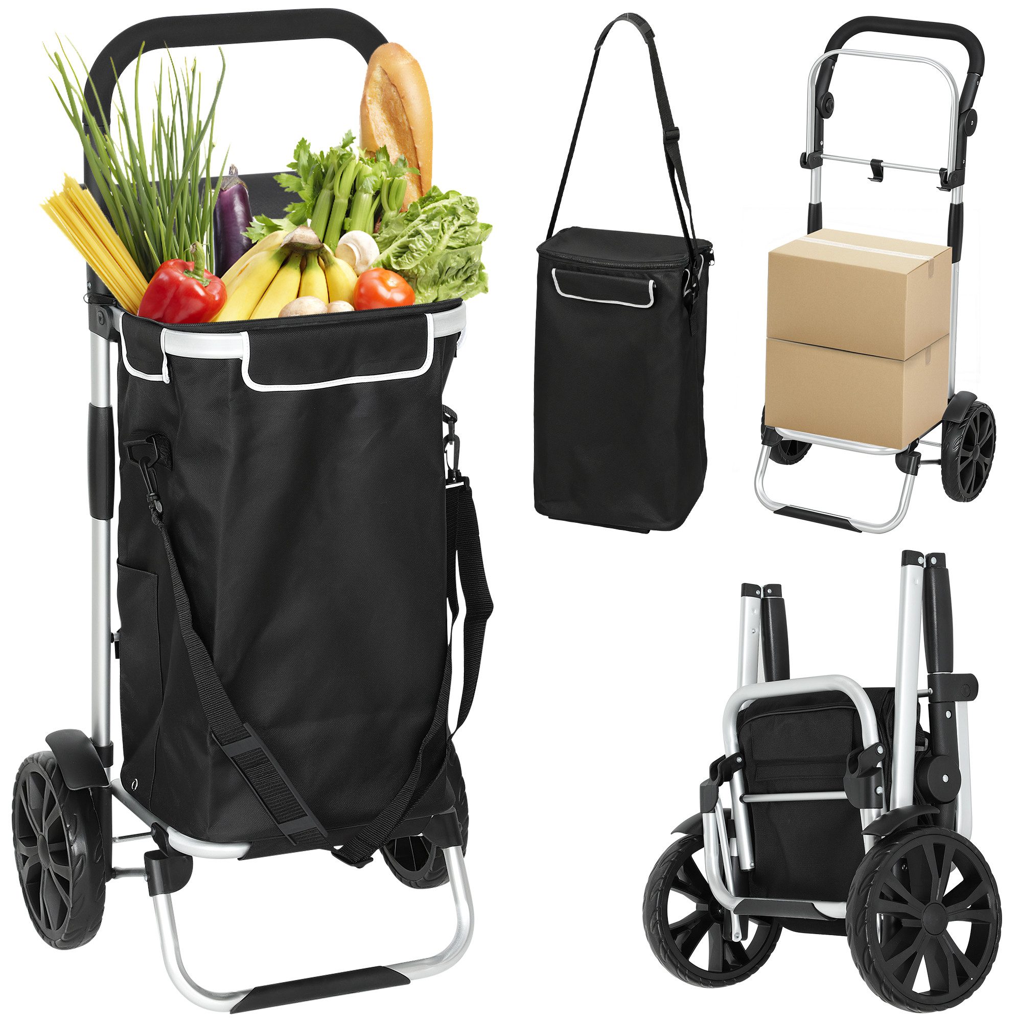 HOMCOM Einkaufstrolley 3-in-1 klappbar belastbar Trolley bis 25kg Einkaufswagen, 40 l, Aluminiumrahmen, Schwarz – Bild 2 von 5