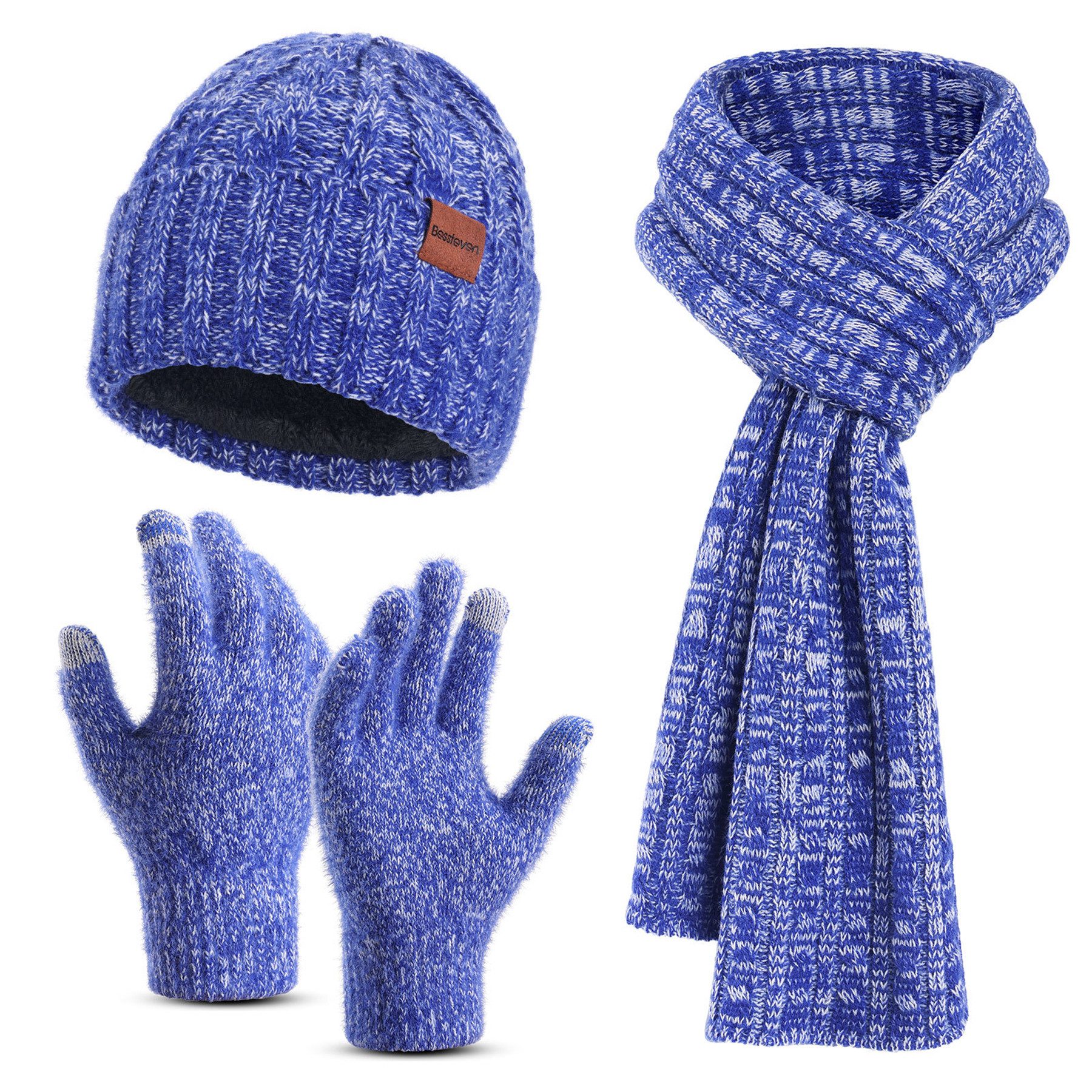 Mutig Mütze & Schal Mütze Schal Handschuh 3-Set,Gestrickt Touchscreen-Handschuhe (Winter Weich Warm,Warmes Strick-Set mit Futter,Unisex, Mütze Schal Handschuh 3-Set Für Winter Geschenk-Mehrfarbig) Das Obermaterial des Sets besteht aus hochwertigem Acryl und Nylon