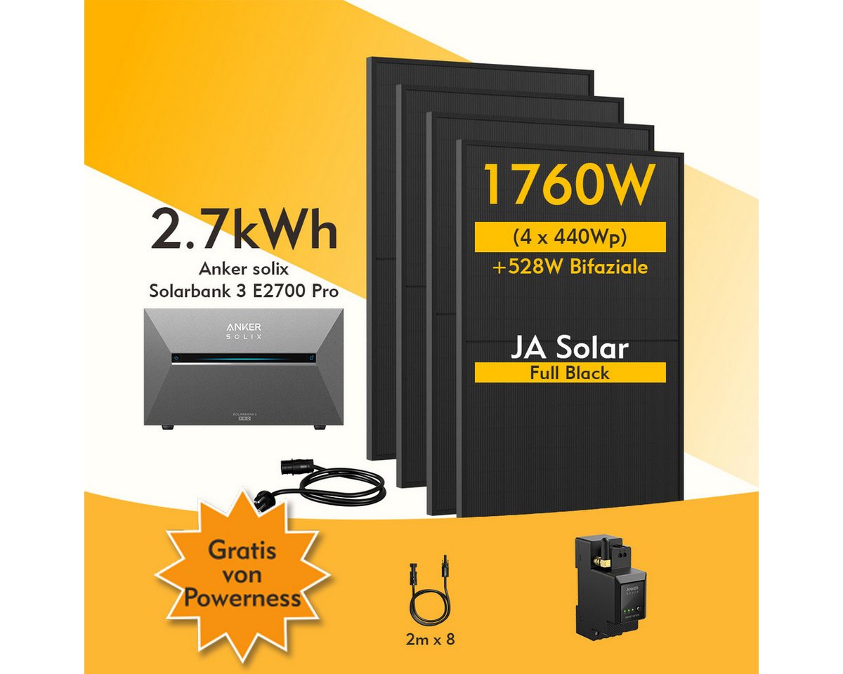 Thumbnail - Anker Balkonkraftwerk 1760W Anker SOLIX Solarbank 3 E2700 Pro mit Zusatzsakkus und MC4 Kabel