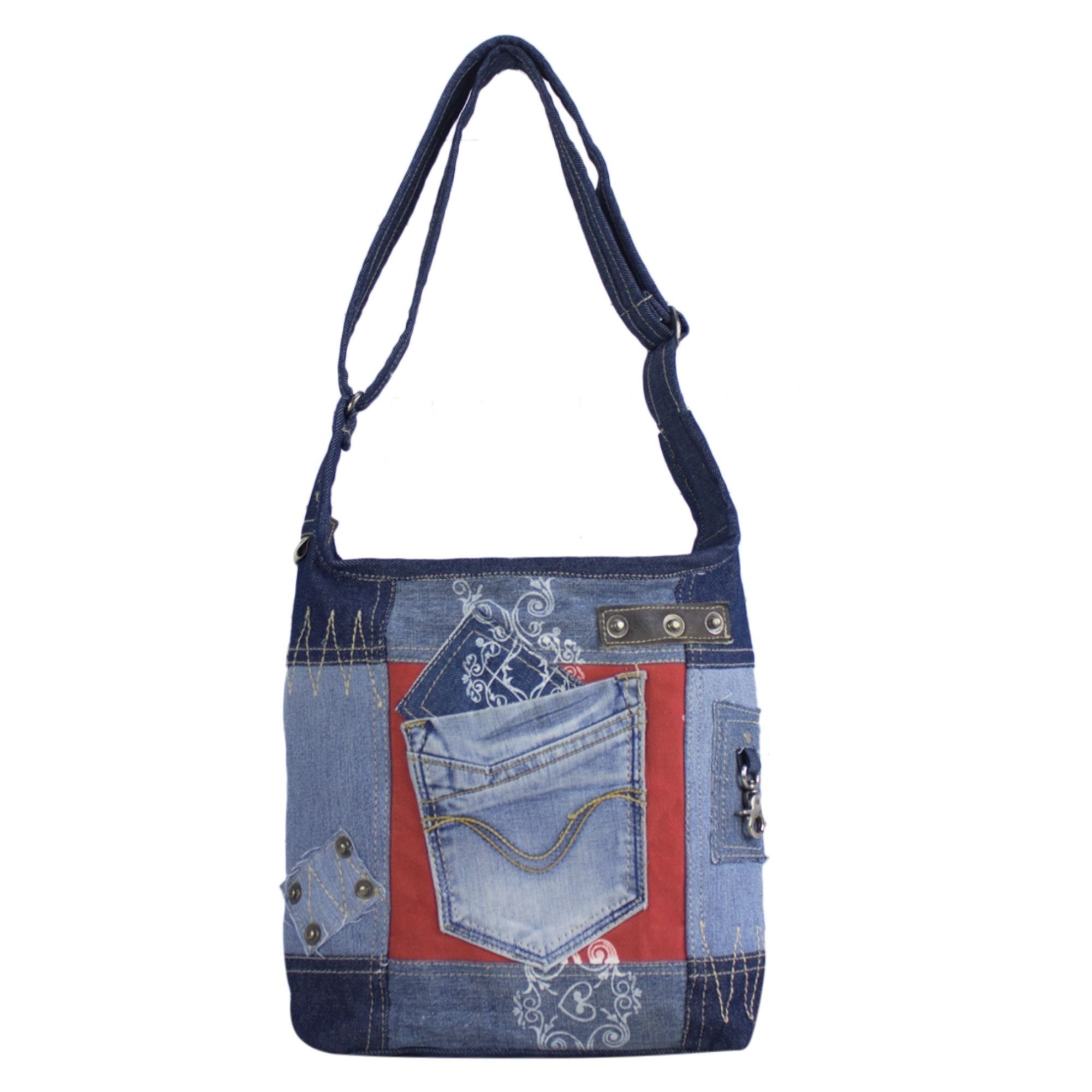 Sunsa Umhängetasche Umhängetasche Hobo Tasche recycelte Jeans Schultertasche Umhängetasche, Aus recycelten Materialien