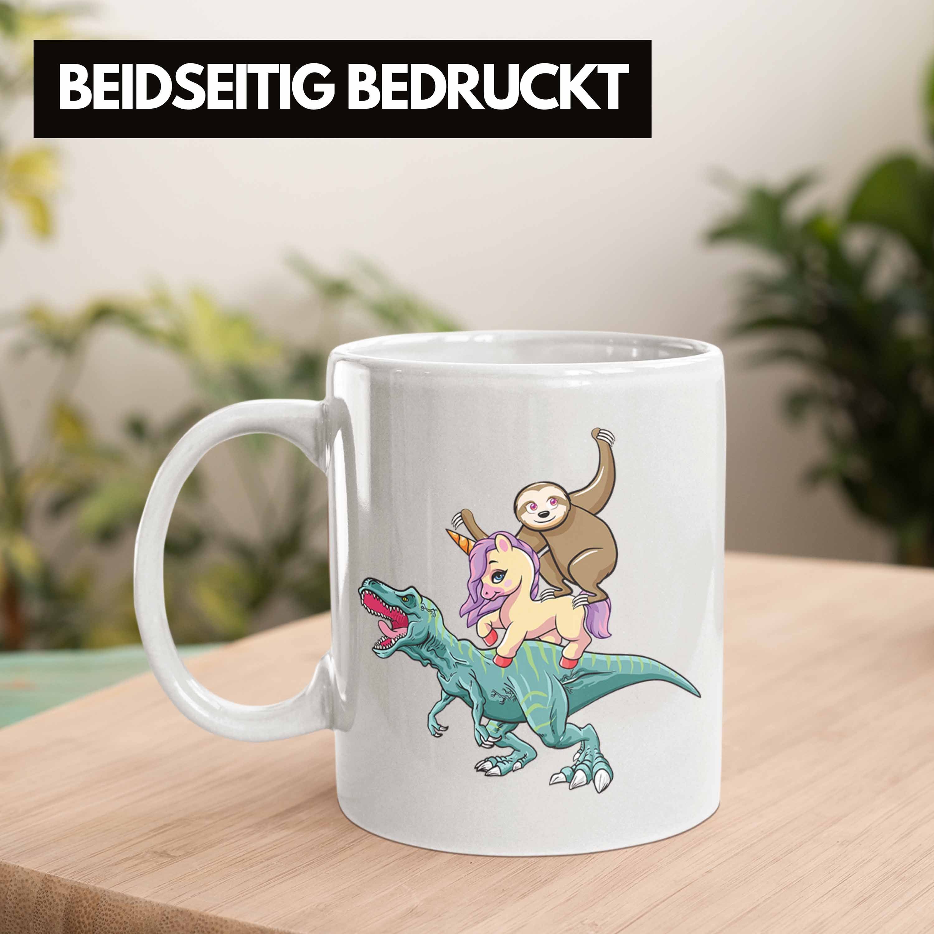 Einhorn Tasse Geschenk Tasse Trendation Dinsosaurier Blau Lustig Grafik Faultier