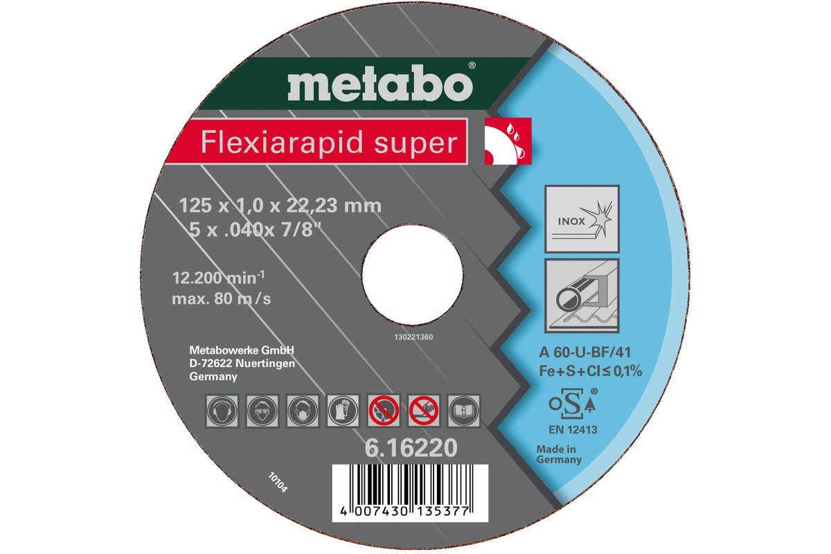 metabo Winkelschleifer 616209000 super Flexiarapid Metabo Inox, 125x0,8x22,23
