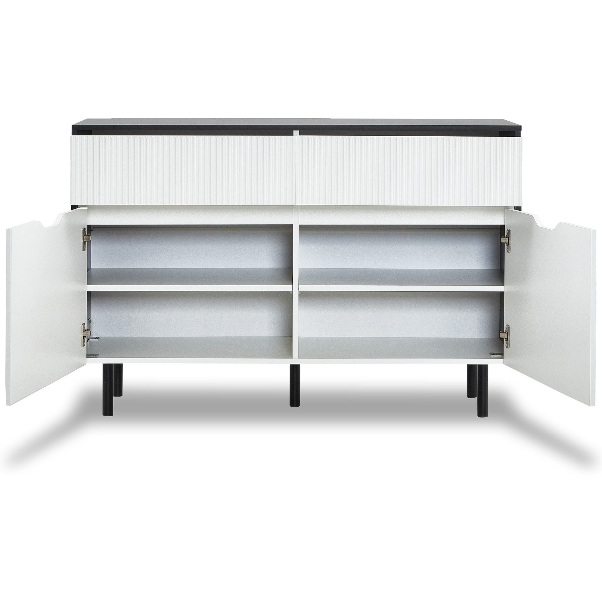 Fanttik Sideboard Aufbewahrungsschrank 120cm mit geriffelten Schubladen und 2 Türen, Sideboard-Buffet verstellbare Einlegeböden, Schrank-Organisator