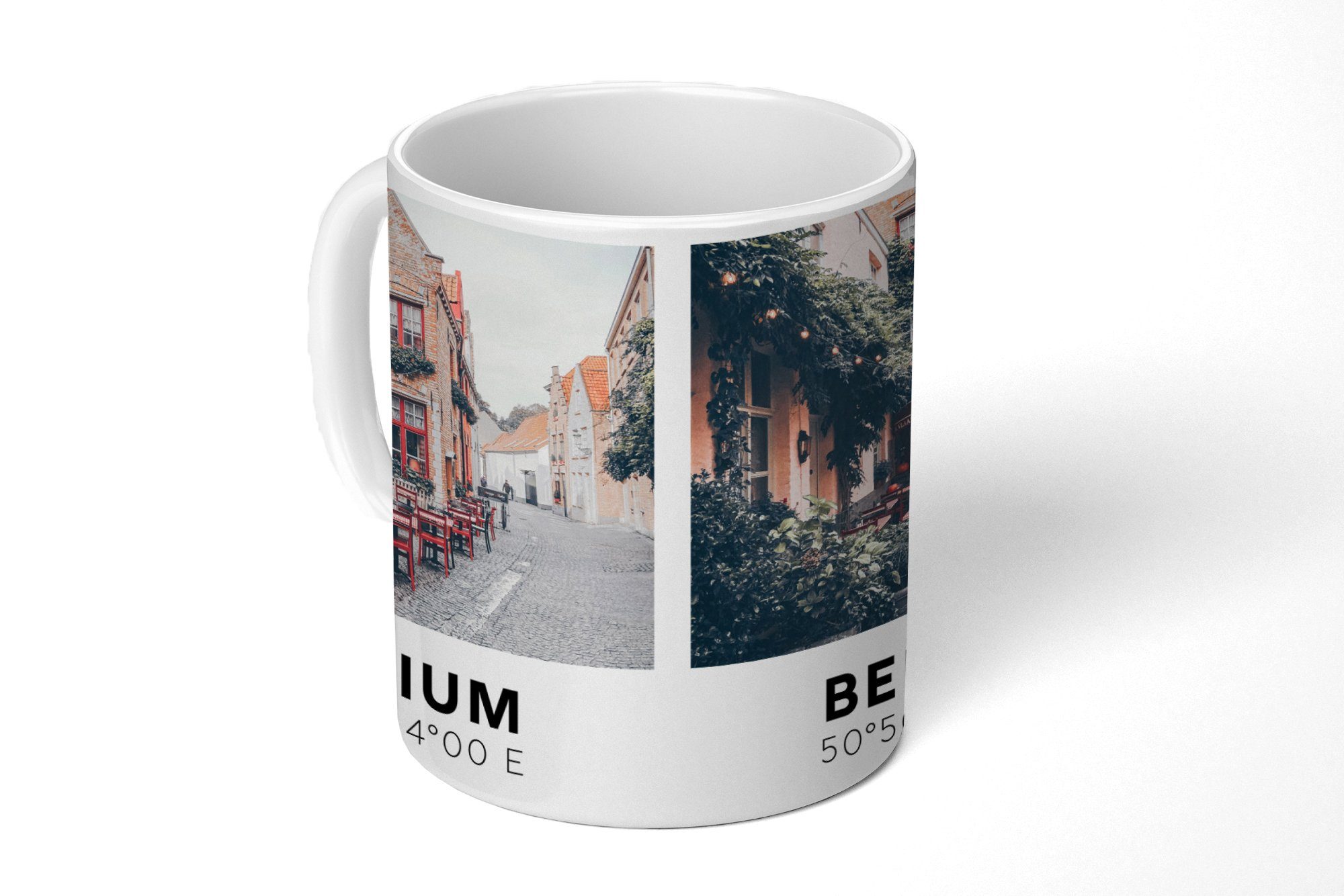 MuchoWow Tasse Belgien - Terrasse - Straße, Keramik, Kaffeetassen, Teetasse, Becher, Teetasse, Geschenk