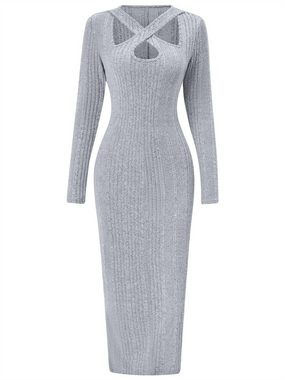 AFAZ New Trading UG Sommerkleid Lässiges Kleid mit langen Ärmeln, Stehkragen und Schlitz.
