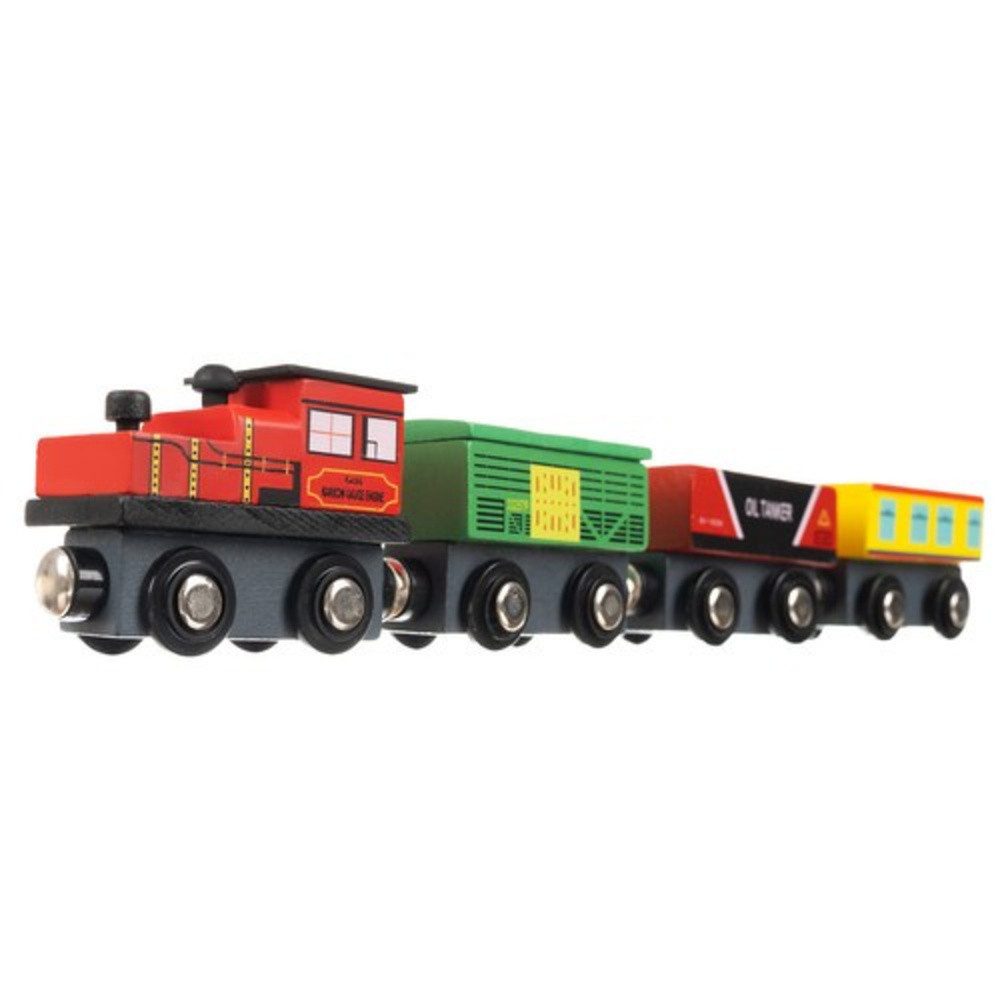 KRUZZEL Spielzeug-Eisenbahn Holzeisenbahn Magnetzug Lokomotive, (Set, 12-tlg., Holzspielzeug), Magnetbahn 3 Lokos 9 Waggons