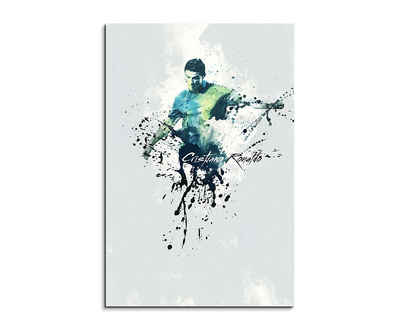 Sinus Art Leinwandbild Cristiano Ronaldo II 90x60cm Keilrahmenbild Kunstbild Aquarell Art Wandbild auf Leinwand fertig ger
