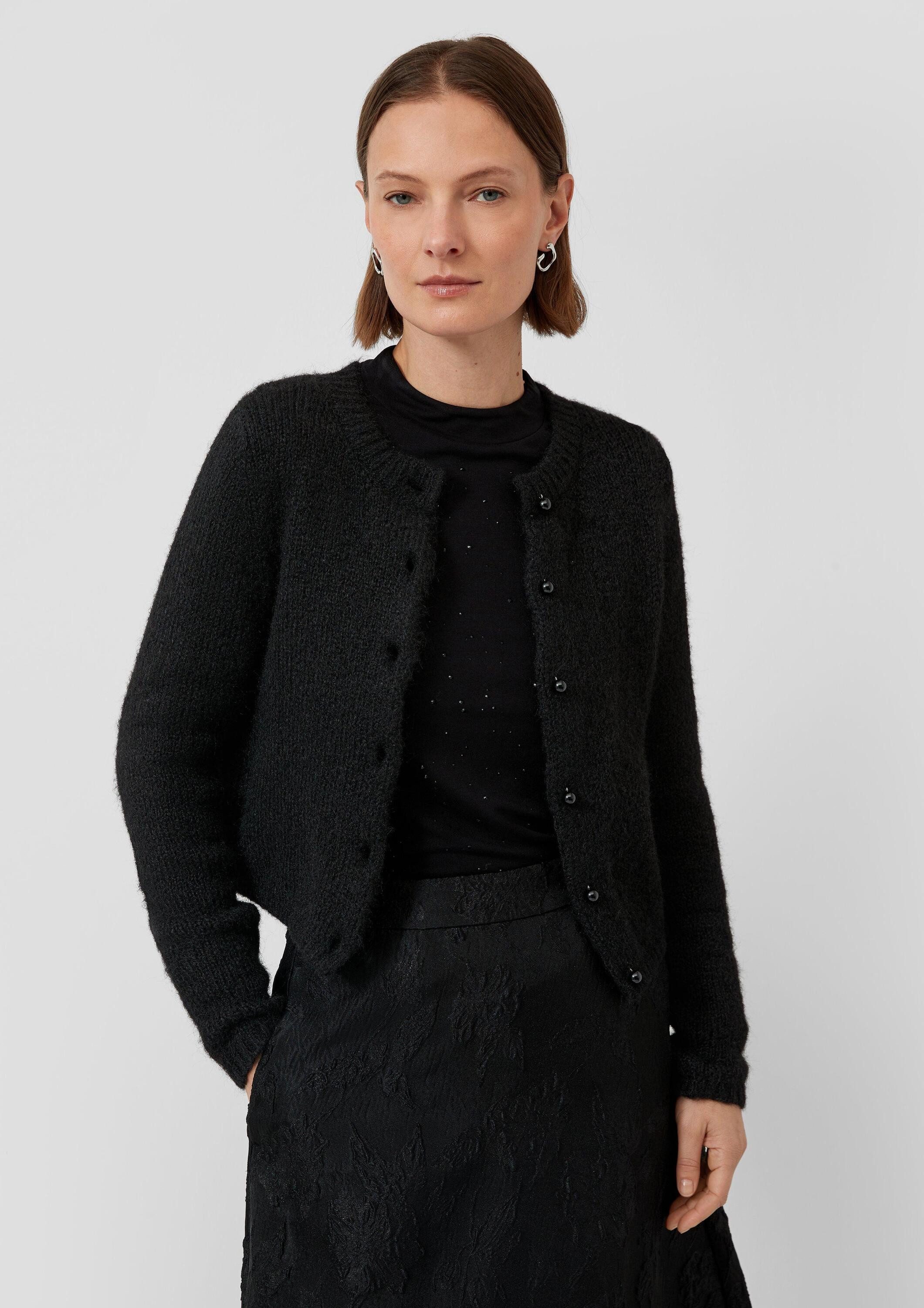 s.Oliver Cardigan Strickjacke Kurzer Strick-Cardigan mit Wolle